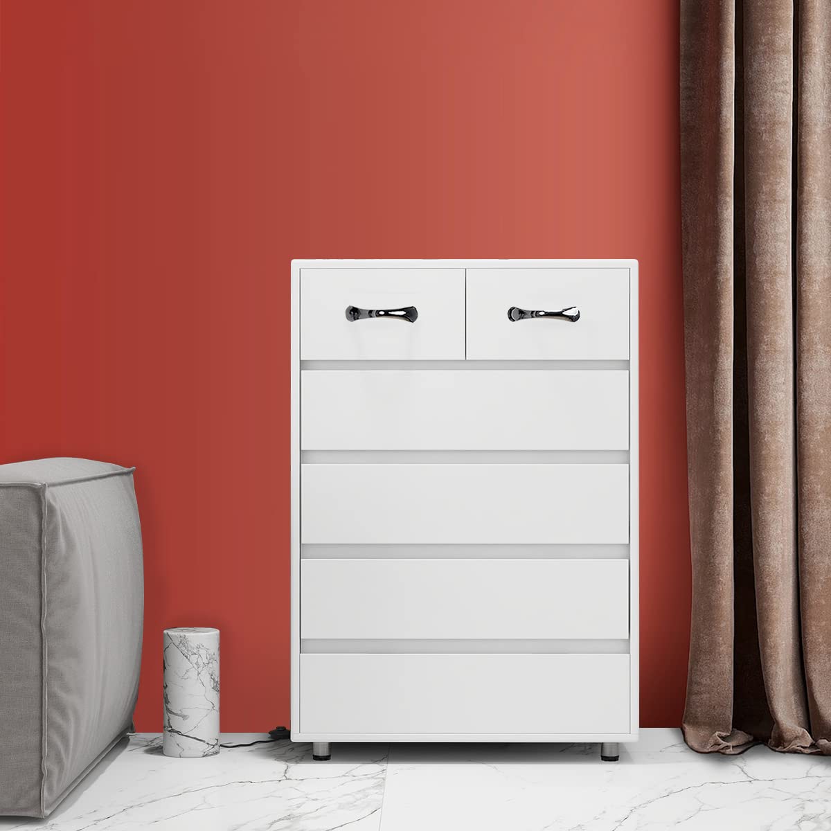6-Drawer White Bedside Table with Storage, Compact Filing Cabinet for Bedroom & Living Room - Perfect for Organizing Books, Clothes, and Office Supplies