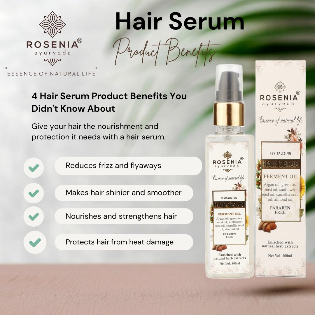 Rosenia Ayurveda Ferment Oil Hair Serum - 100ml Paraben & Mineral Oil Free for Hair Growth & Repair - Perfect for Dry, Damaged Hair & Scalp Care
