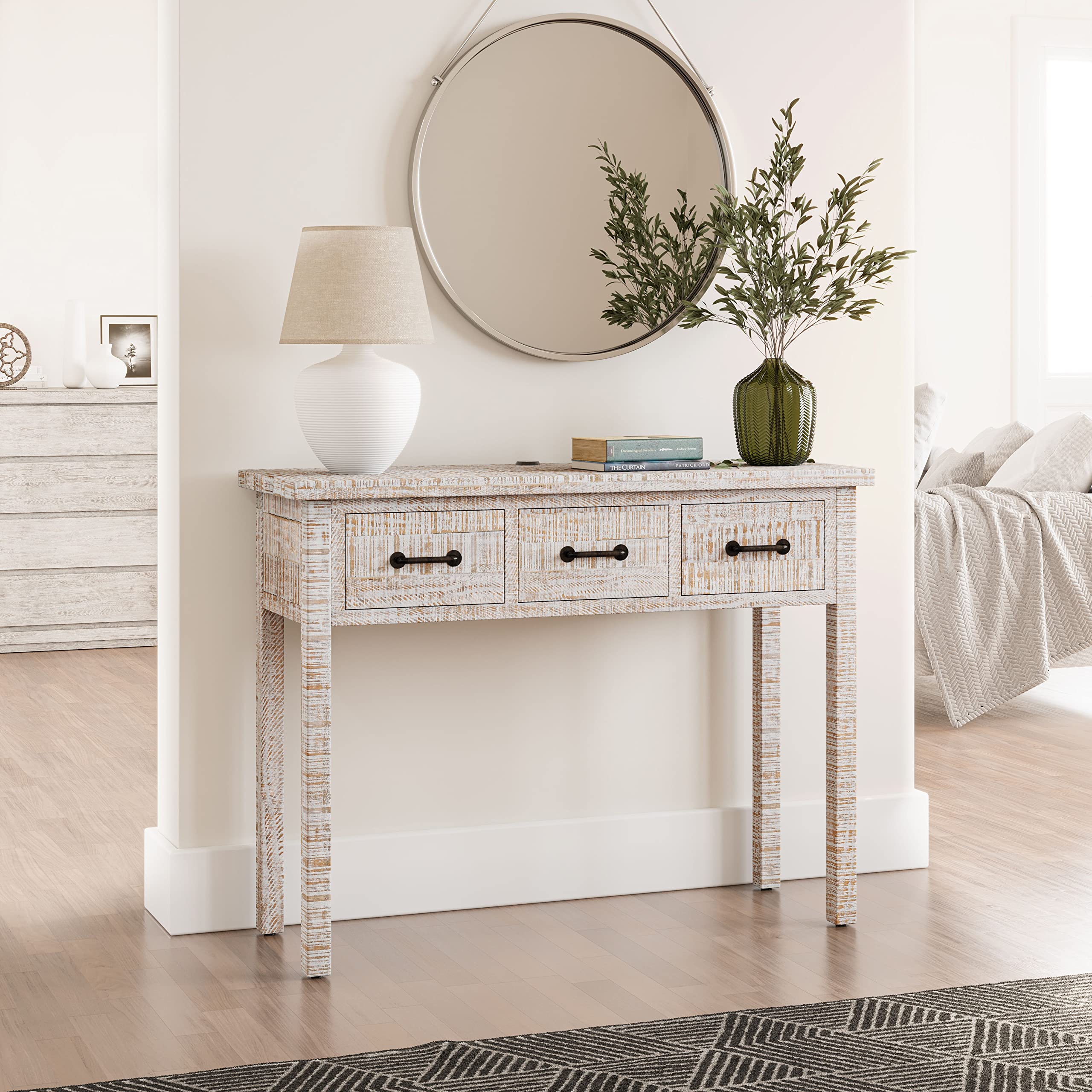 Jofran North Coast Washed Finish USB Charging Console Table - Modern Entryway Table with Built-in USB Ports for Convenient Charging | Perfect for Living Room, Hallway or Bedroom Furniture