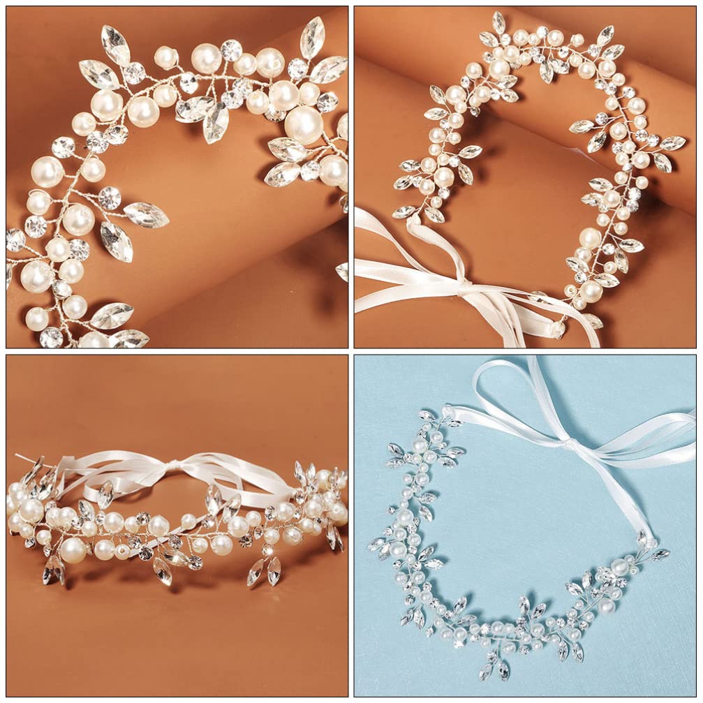 FOMIYES Rhinestone Pearl Headband for Women - Bridesmaid Hair Accessories, Bridal Headdress with Floral Vines & Artificial Pearls, Elegant Hairband for Weddings, Parties, and Special Occasions