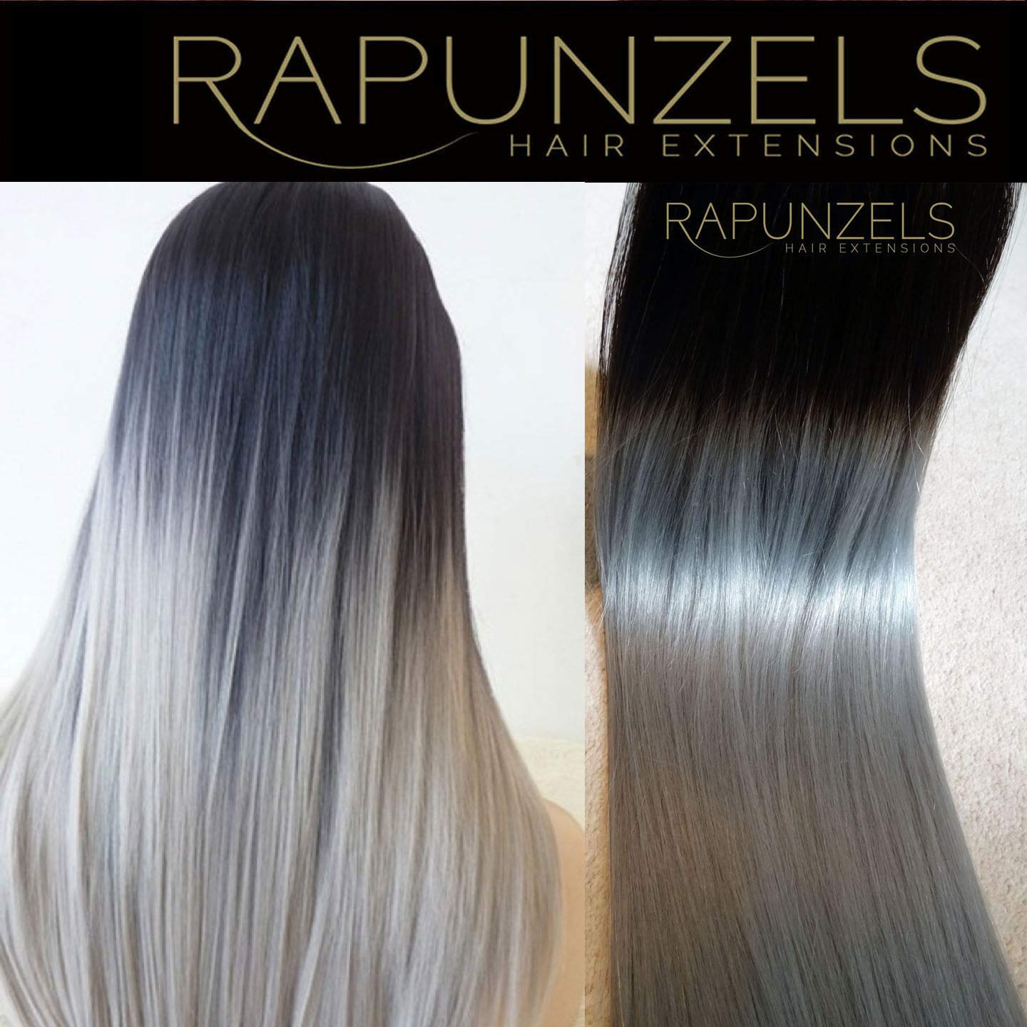 20 Inch Remy Human Hair Extensions Ombre Dip Dye Black to Silver Grey - 180g 9ft Weft for Half & Full Head - Clip-in Hair Extensions for Length & Volume - Perfect for Parties, Weddings & Daily Styling