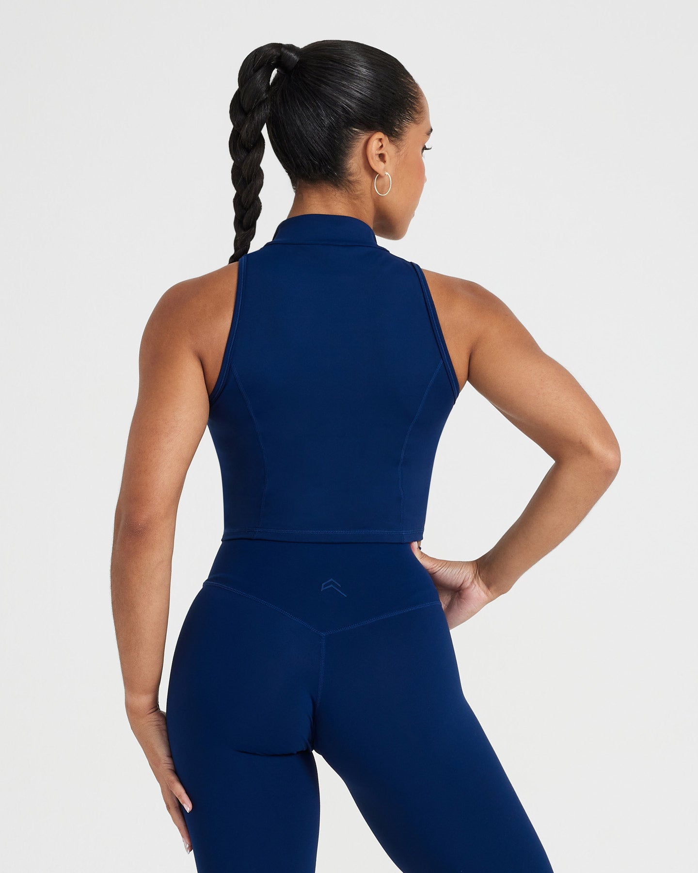 Timeless Half Zip Crop Tank Top for Women - Soft Stretchy Workout Shirt, Midnight Blue | Gym, Yoga, Running & Casual Wear