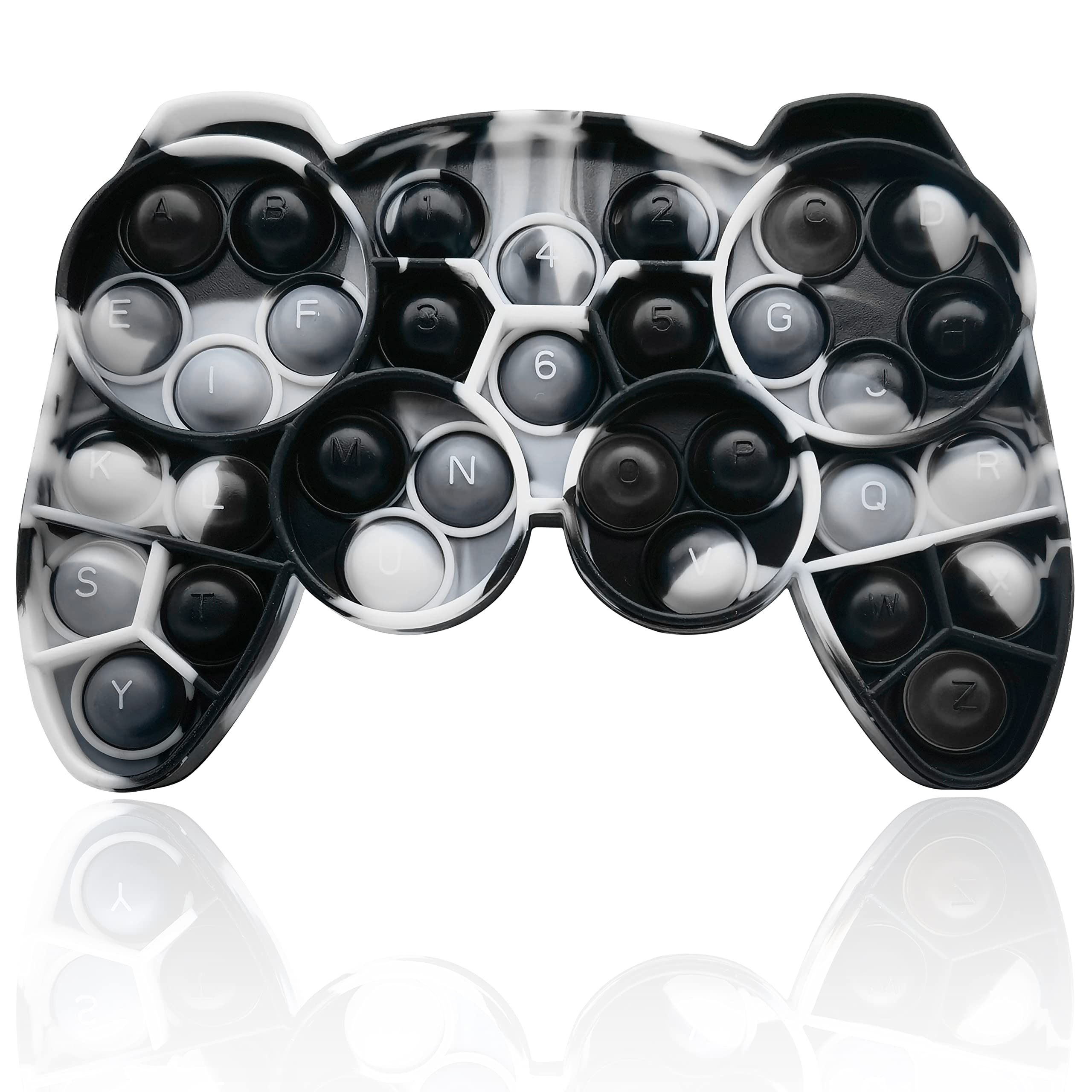 Joepard Push Pop Video Game Controller Fidget Toy - Stress Relief Gamepad for Kids with ADHD & Autism - Sensory Popper Toy for Boys & Girls (White Black) - Perfect for Home, School & Travel Use
