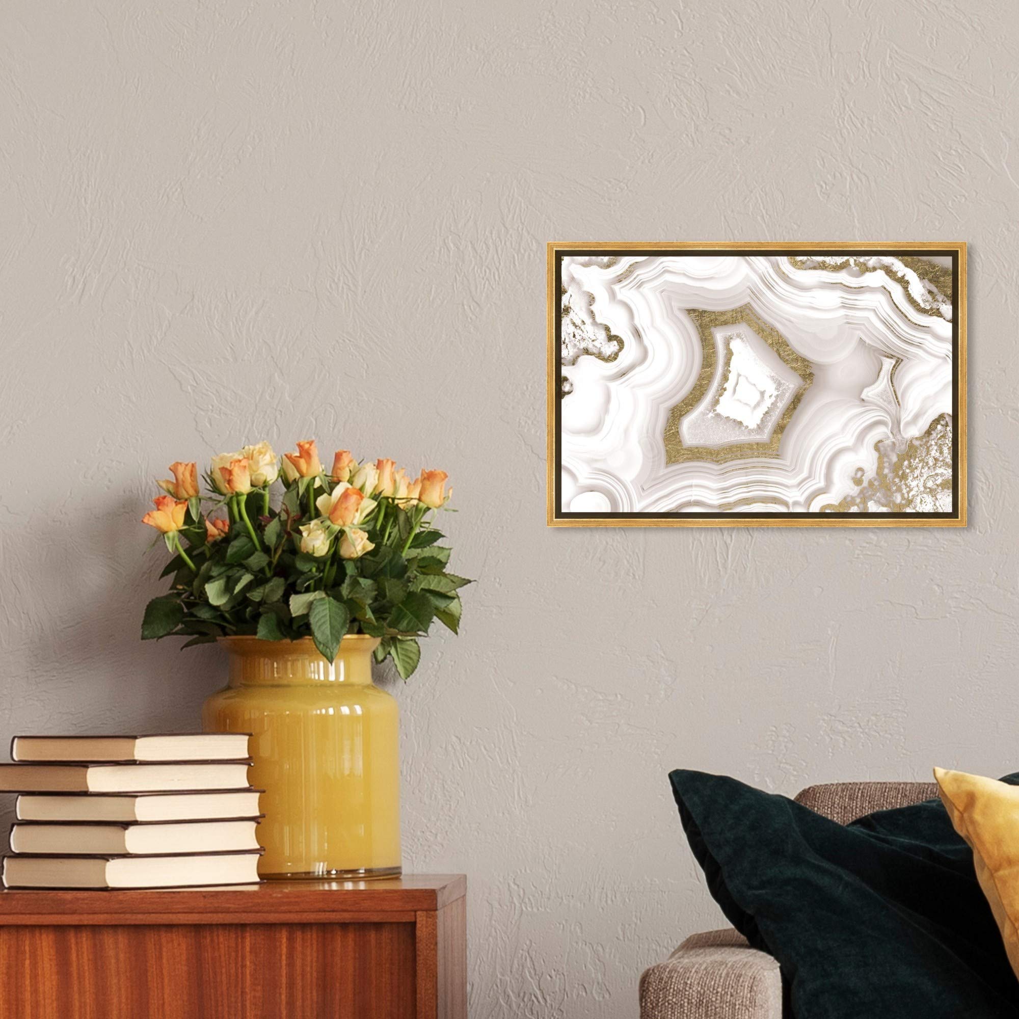 Oliver Gal Artist Co. Abstract Framed Wall Art Canvas Print - 'AdoreGeo Luxe' Crystal Design in Gold & White, 16x24 Inches - Elegant Home Décor for Living Room, Bedroom & Office