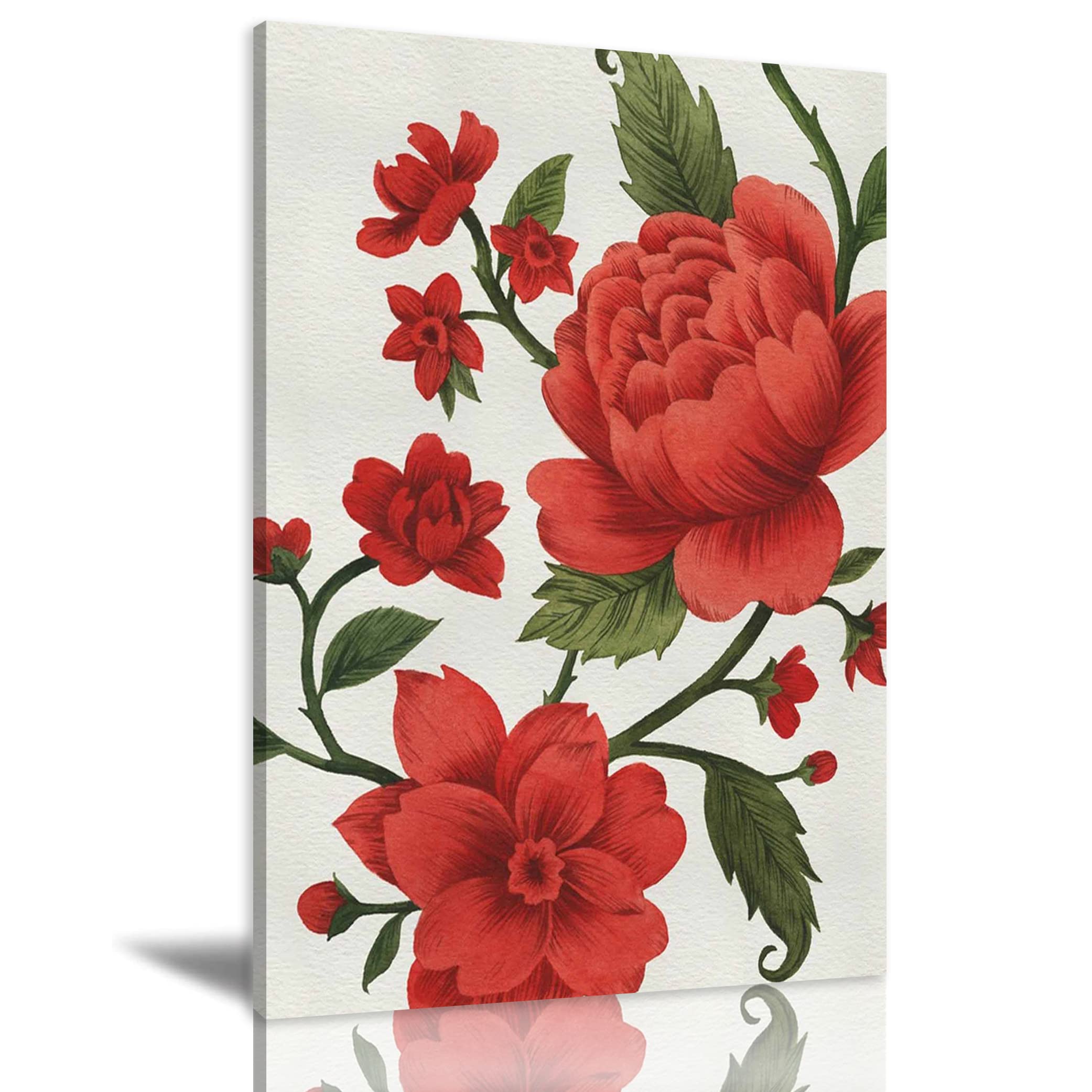 Red Peony Canvas Wall Art - Modern Floral Oil Painting Print, Framed Ready to Hang 24x36 Inch - Perfect for Living Room, Bedroom & Office Decor | Home & Wall Decorations | Handmade Flower Artwork
