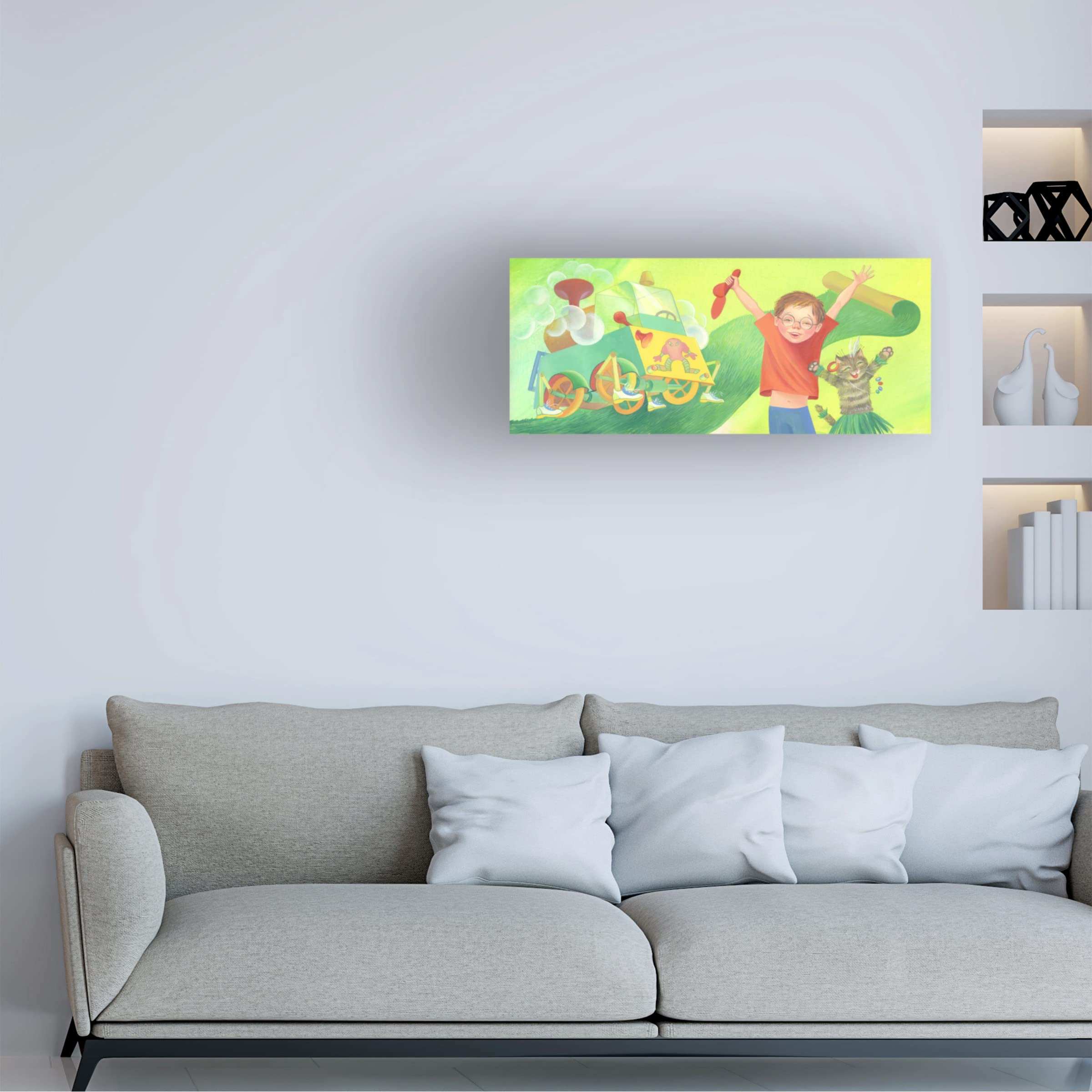 Trademark Fine Art 'Cat And Boy' Canvas Wall Art by Lana Korolievskaia - 20x47 Inches - Modern Home Decor for Living Room, Bedroom & Office