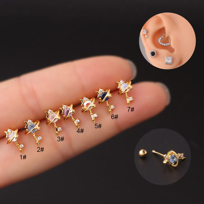 20G Planet Star Key Upper Lobe Sleeper Earrings for Women | Trendy Cartilage Hoop Earrings for Helix, Tragus, Conch Piercing | Perfect for Everyday Wear, Parties & Gifts (HSPJ726)