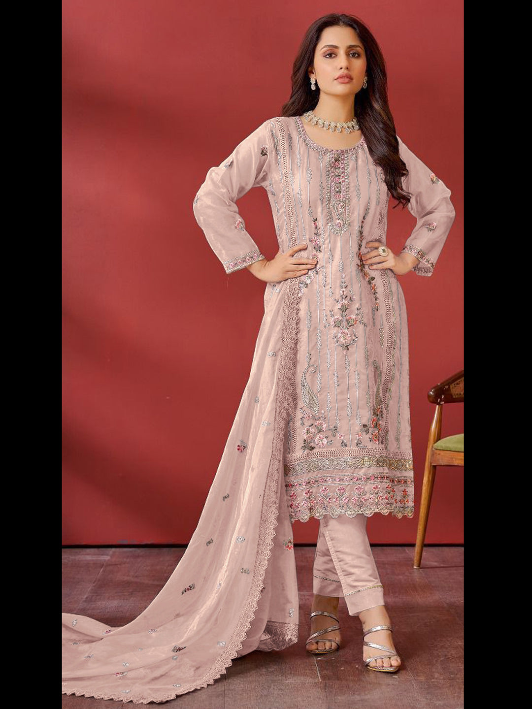 Elegant Beige Pakistani Designer Pant Suit with Exquisite Embroidery | Premium Heavy Fabric | Perfect for Weddings & Special Occasions