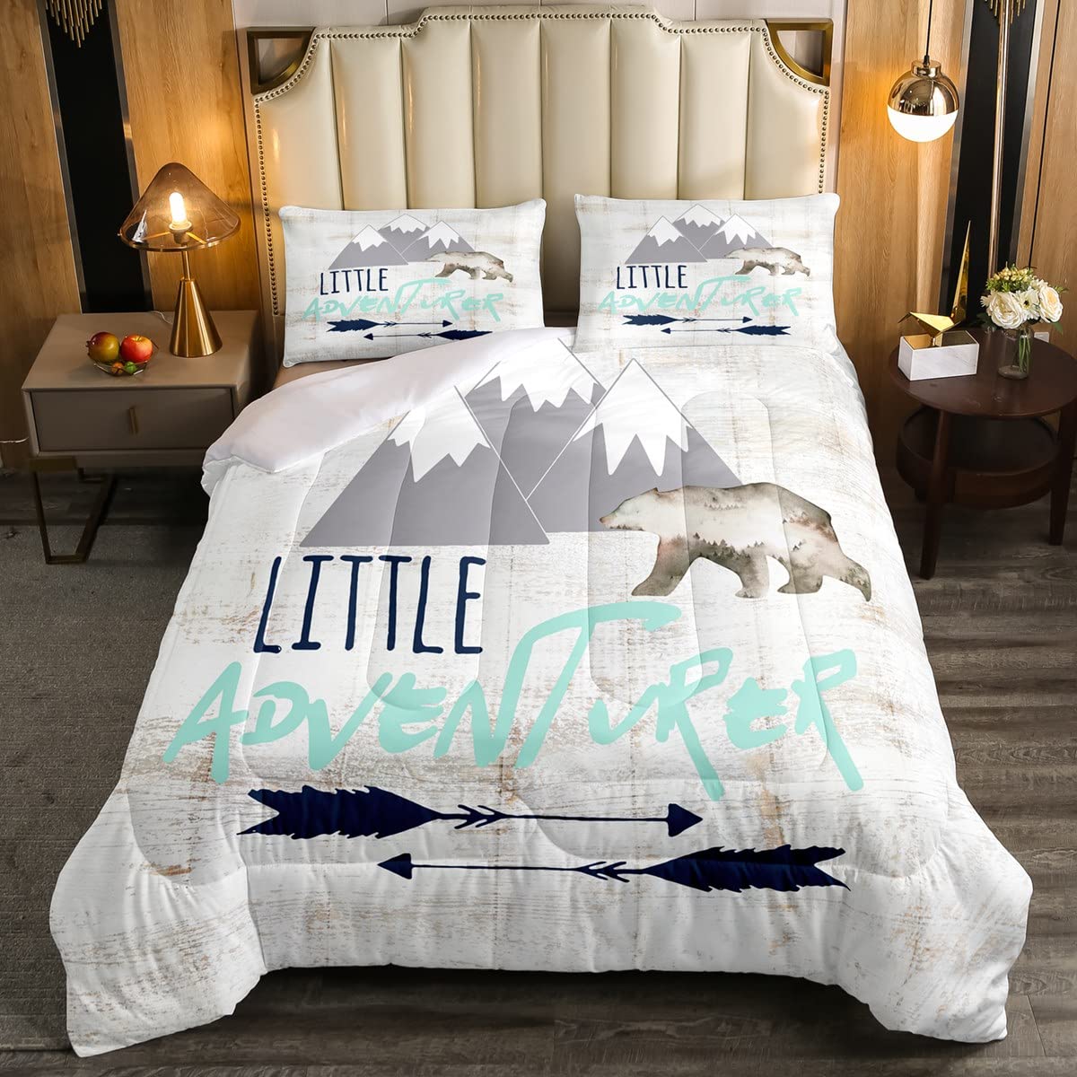 Happy Camping Comforter Set - Bear Mountain Vintage Design Queen Size Duvet Cover for Boys, Girls & Teens - Cozy Bedding for Camping Trips, Dorm Rooms & Outdoor Adventures