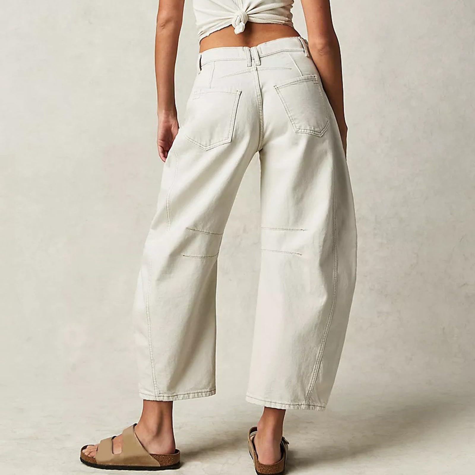 **Women's Boyfriend Barrel Jeans – Baggy Wide Leg Palazzo Pants, Plus Size 6X-Large, Mid High Rise Straight Leg Denim – #01 White – Casual & Streetwear Outfit**