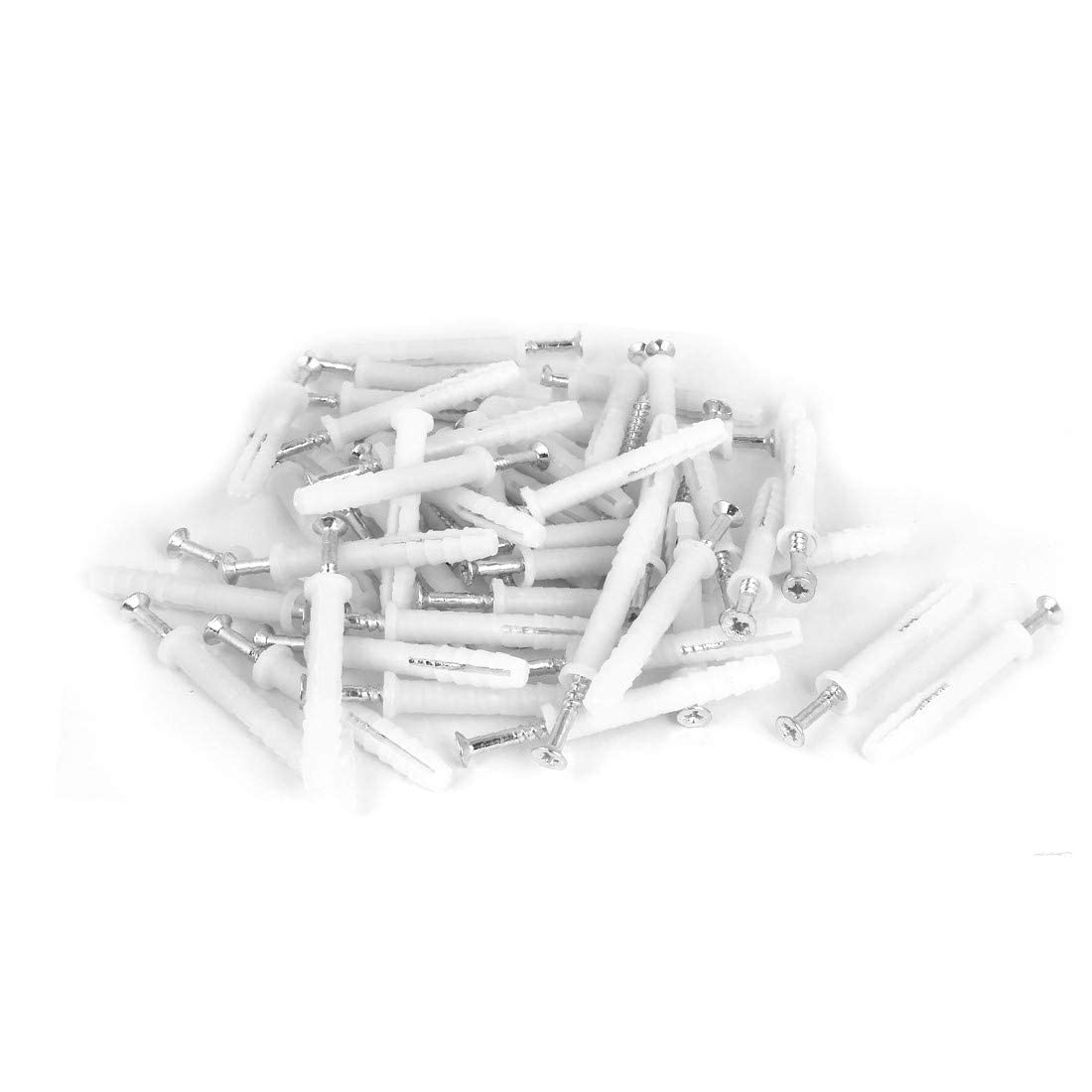 8mm x 60mm White Plastic Expansion Anchor Wall Plugs with Screws - 50pcs - Heavy Duty Drywall Anchors for Hanging Shelves, Pictures & Home Decor