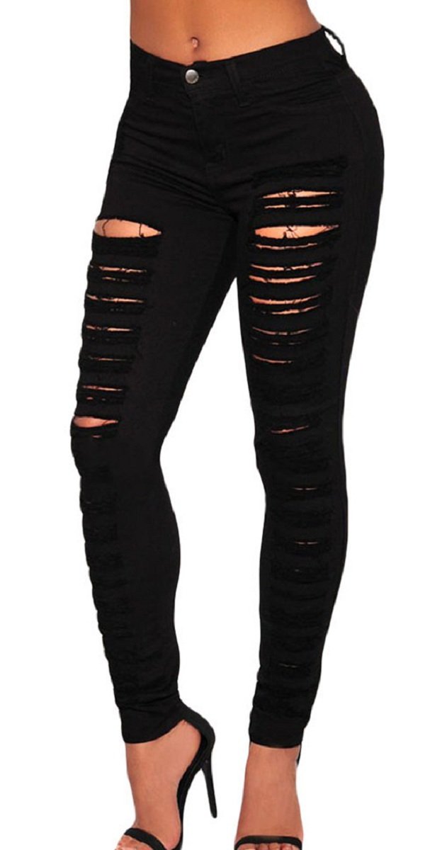 Trendy Women's Skinny Leg Distressed Ripped Boyfriend Jeans - High Waist Stretch Denim Pants for Casual Outfits & Streetwear Fashion