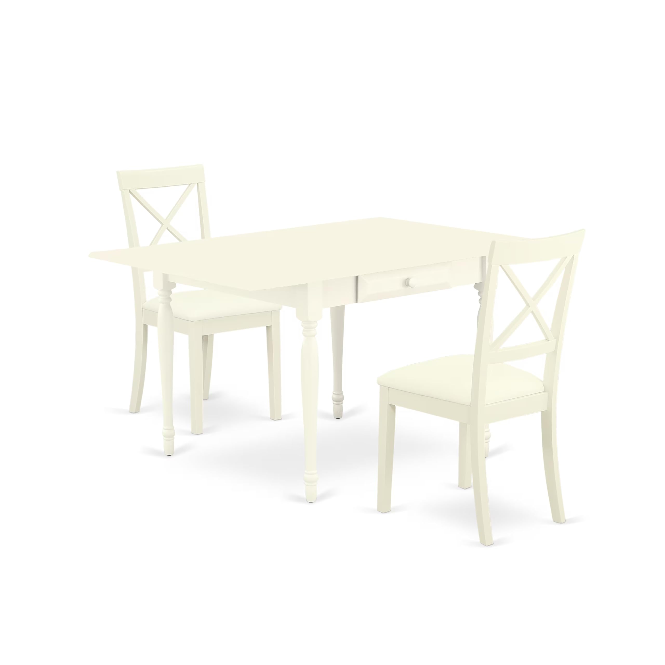 East West Furniture 3-Piece Dining Room Table Set with Drop Leaf Kitchen Table & 2 Faux Leather Chairs, 36x54 Inch, Linen White - Perfect for Small Spaces, Breakfast Nooks & Cozy Apartment Dining