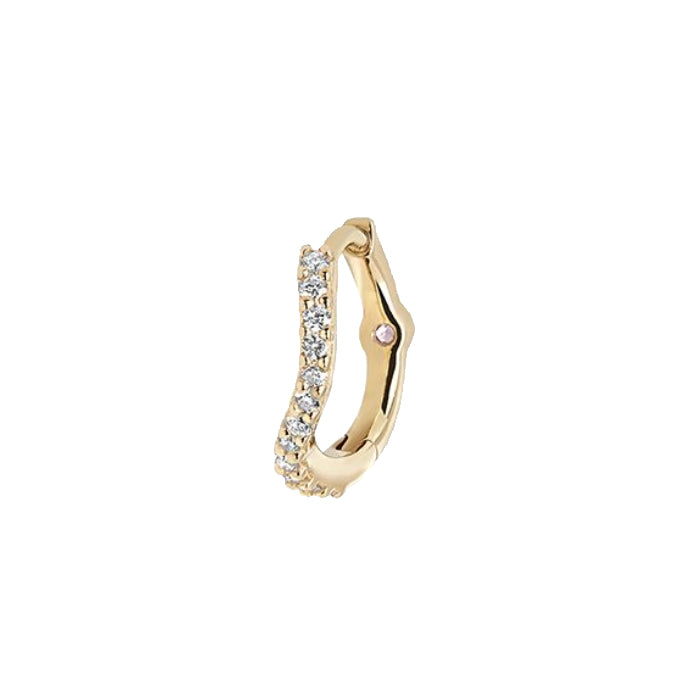 14k Gold MBF Diamond Wave Huggie Earrings – Elegant & Dainty Hoops for Everyday Wear or Special Occasions