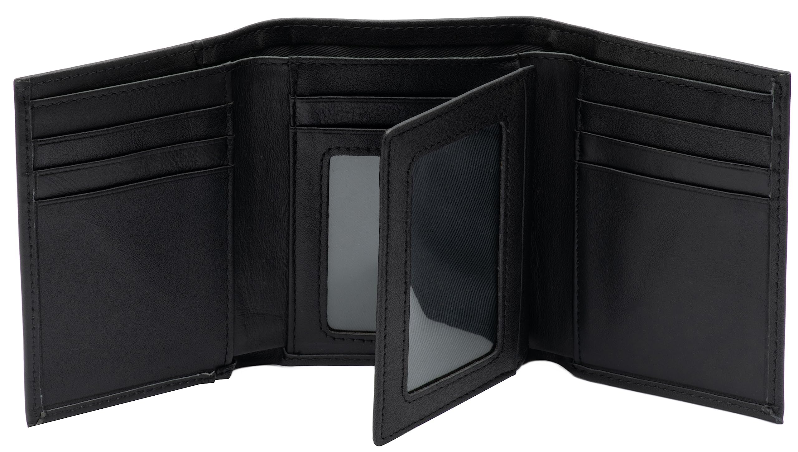 Men's RFID Blocking Genuine Leather Trifold Wallet with 3 ID Windows - Black - Perfect for Everyday Use, Travel, and Business