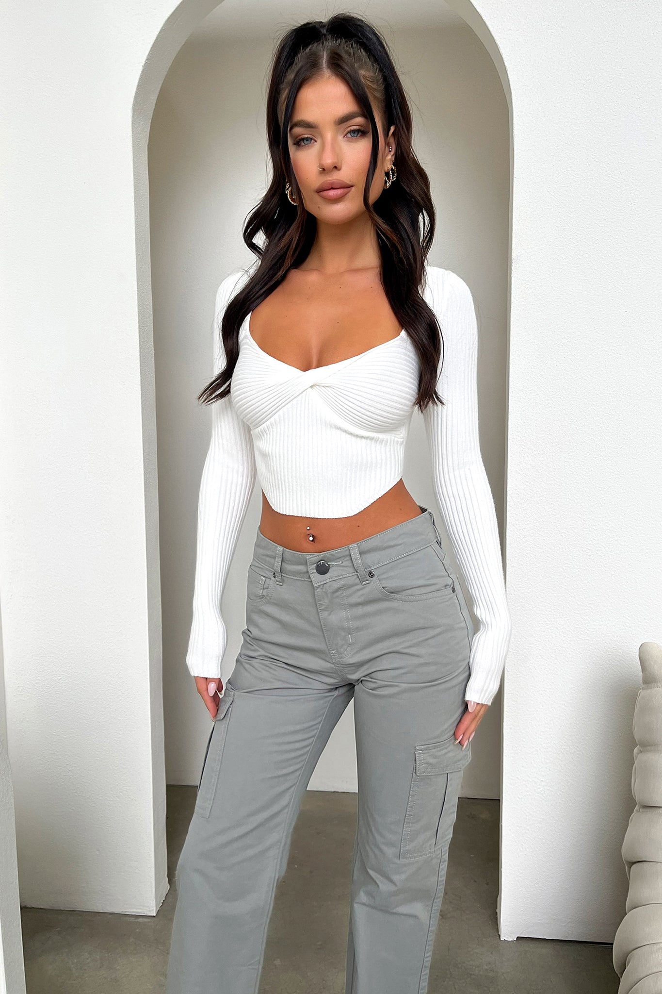 Beca Women's Long Sleeve Knit Sweater - Soft White Cotton Pullover for Fall & Winter - Perfect for Office, Casual Outfits and Layering