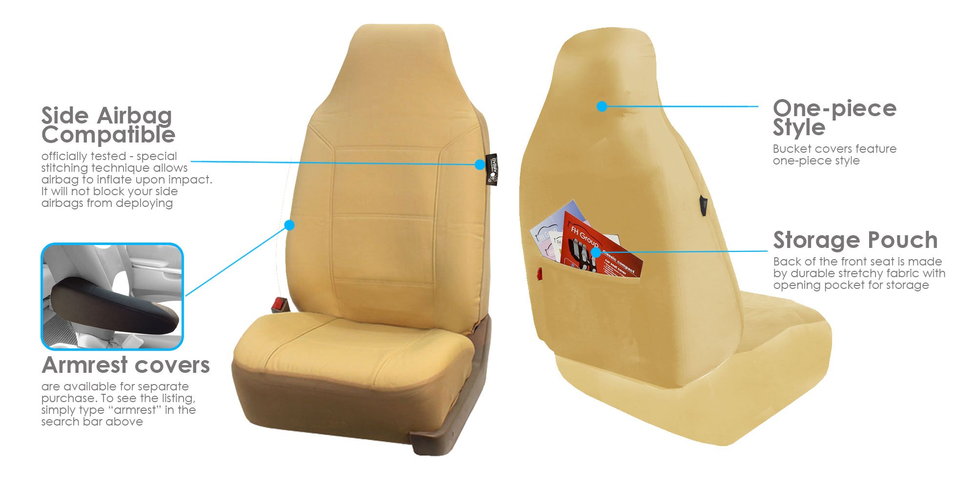 TLH Beige PU Leather Car Seat Covers - Universal Fit for SUV, Sedan, Van | Premium Protection & Comfort