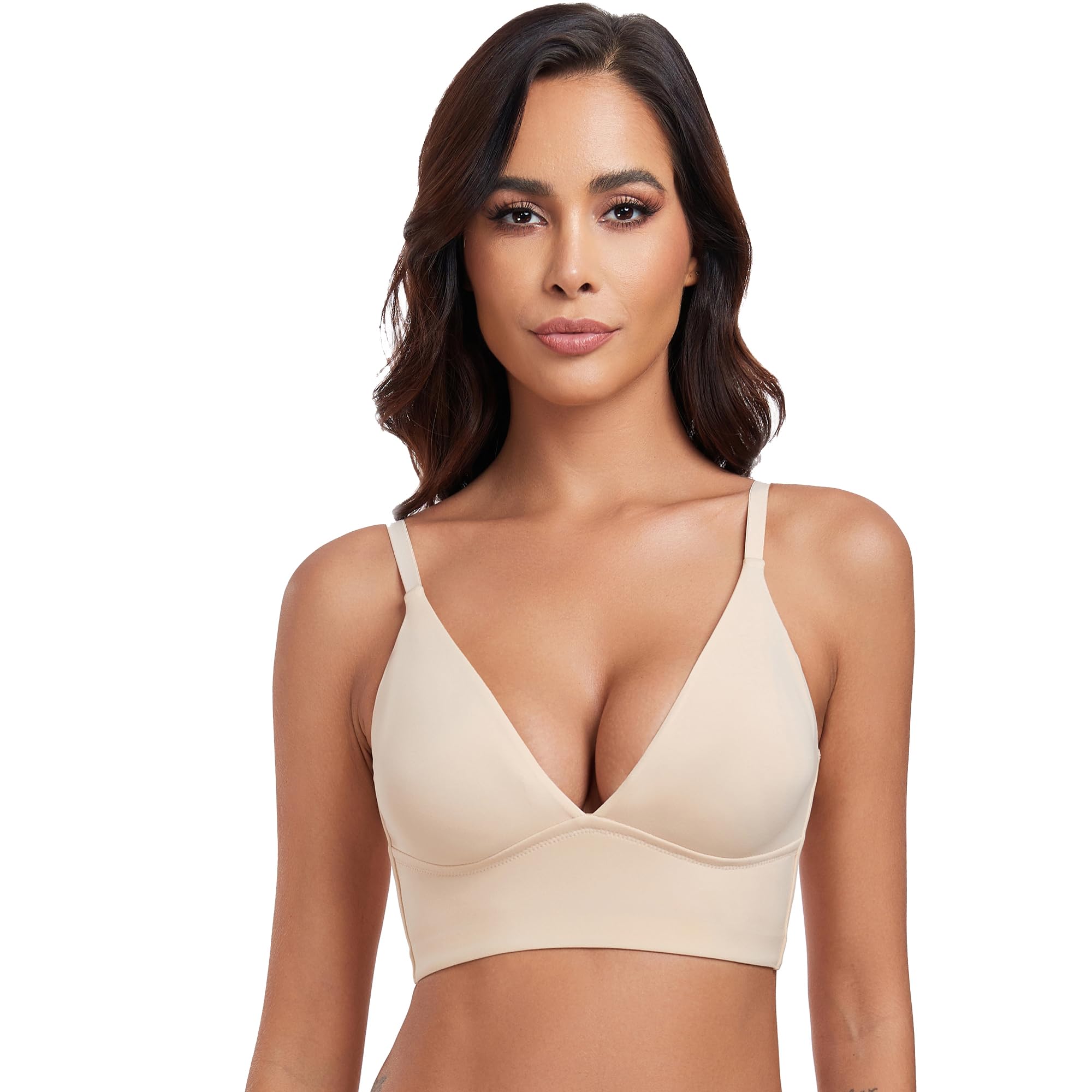 OBICUM Women's Comfort Wireless Bra - Adjustable Low Back Bralette, Seamless Soft Support for Everyday Wear, Yoga, and Lounge