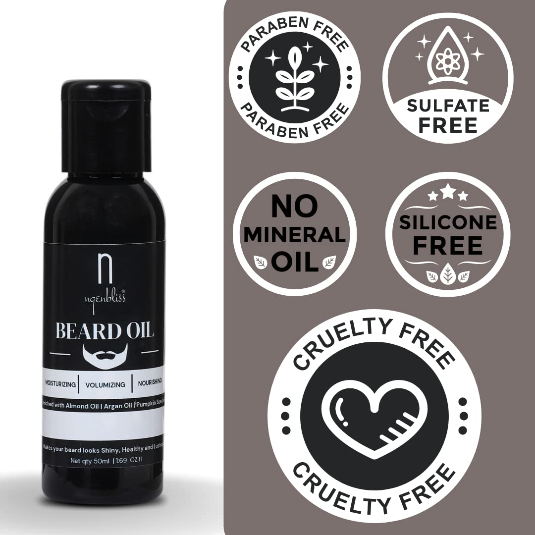 Ngenbliss Beard Growth Oil - Natural Formula for Thicker, Fuller Beard with Powerful Extracts | Moisturizes & Nourishes Facial Hair | Perfect for Daily Grooming & Styling