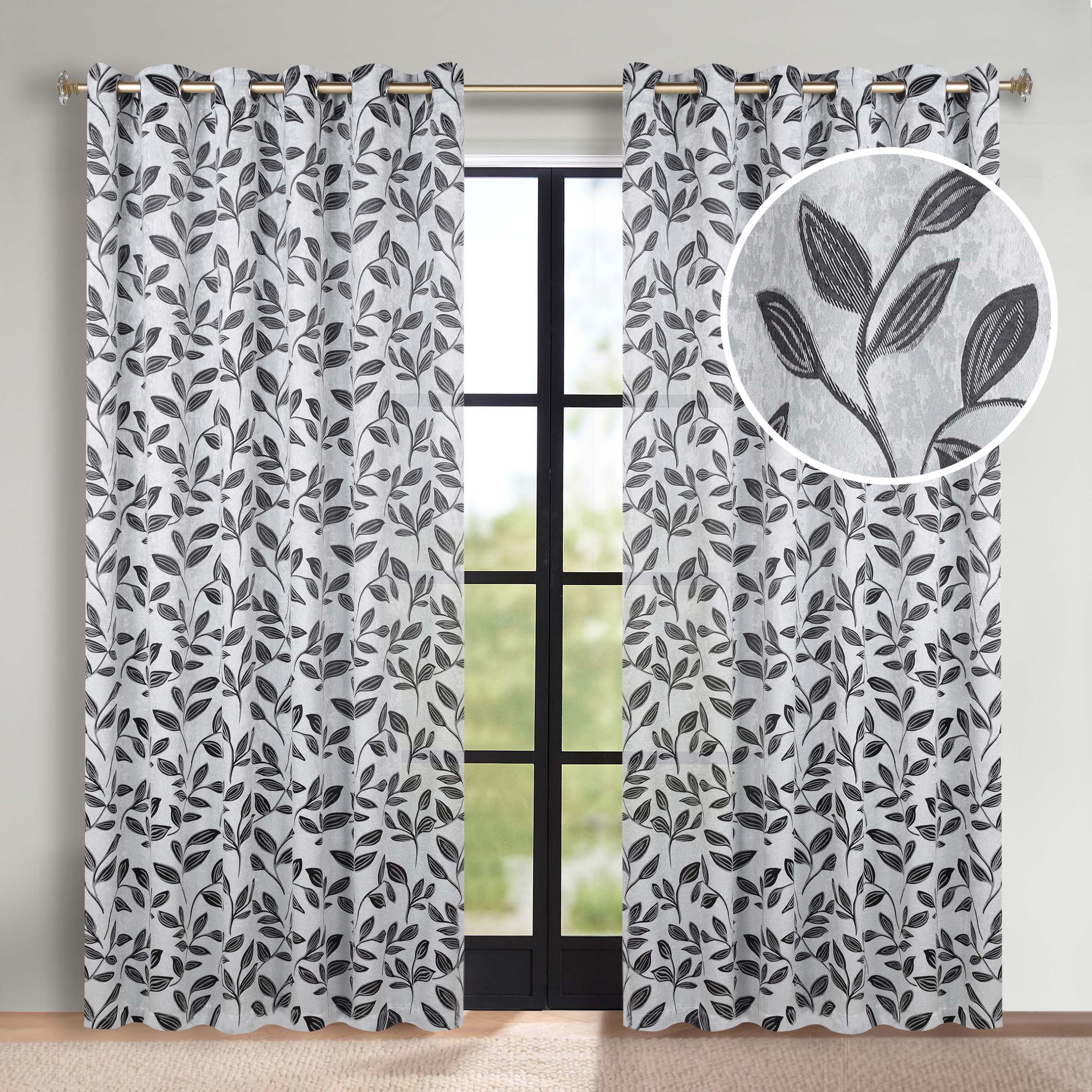 Leaves Grommet Blackout Curtains Set of 2 - Thermal Insulated Room Darkening Drapes for Bedroom & Living Room - Noise Reducing Window Treatment for Home Decor