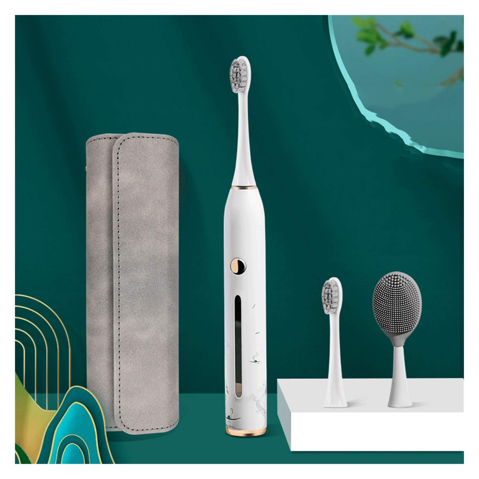 DWQ Sonic Electric Toothbrush with 5 Cleaning Modes, 2 Brush Heads, Waterproof Design & USB Charging - Perfect for Adults, Travel & Couples Gifts (Gray) - Ideal for Home, Office & Travel Oral Care