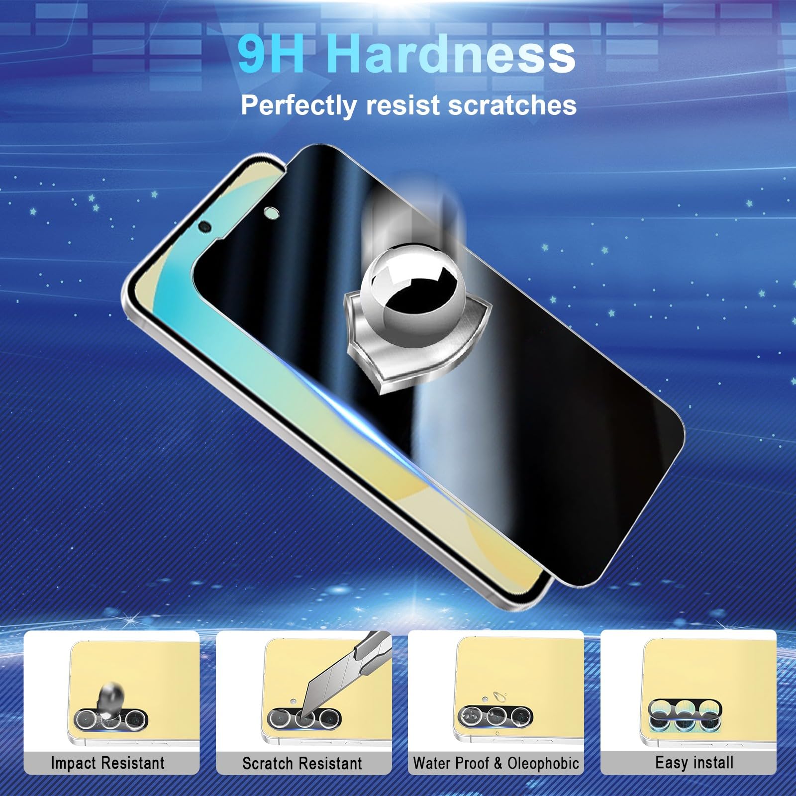 2+2 Pack Privacy Screen Protector for Samsung Galaxy S24 FE 5G - Anti-Spy Tempered Glass Film & Camera Lens Protector, Bubble-Free HD Clarity - Perfect for Work, Travel & Privacy Protection