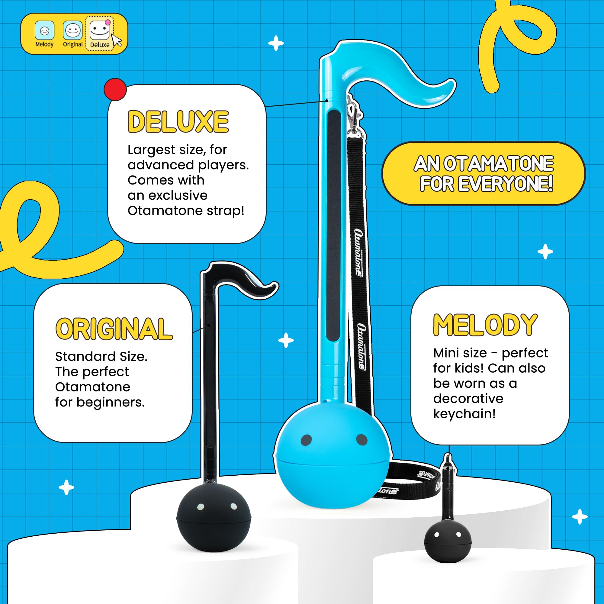 Otamatone Deluxe Electronic Musical Instrument - Portable Digital Synthesizer from Japan | Fun Gift for Adults & Music Lovers | Blue with English Manual | Perfect for Music Creation, Parties & Unique Gifts