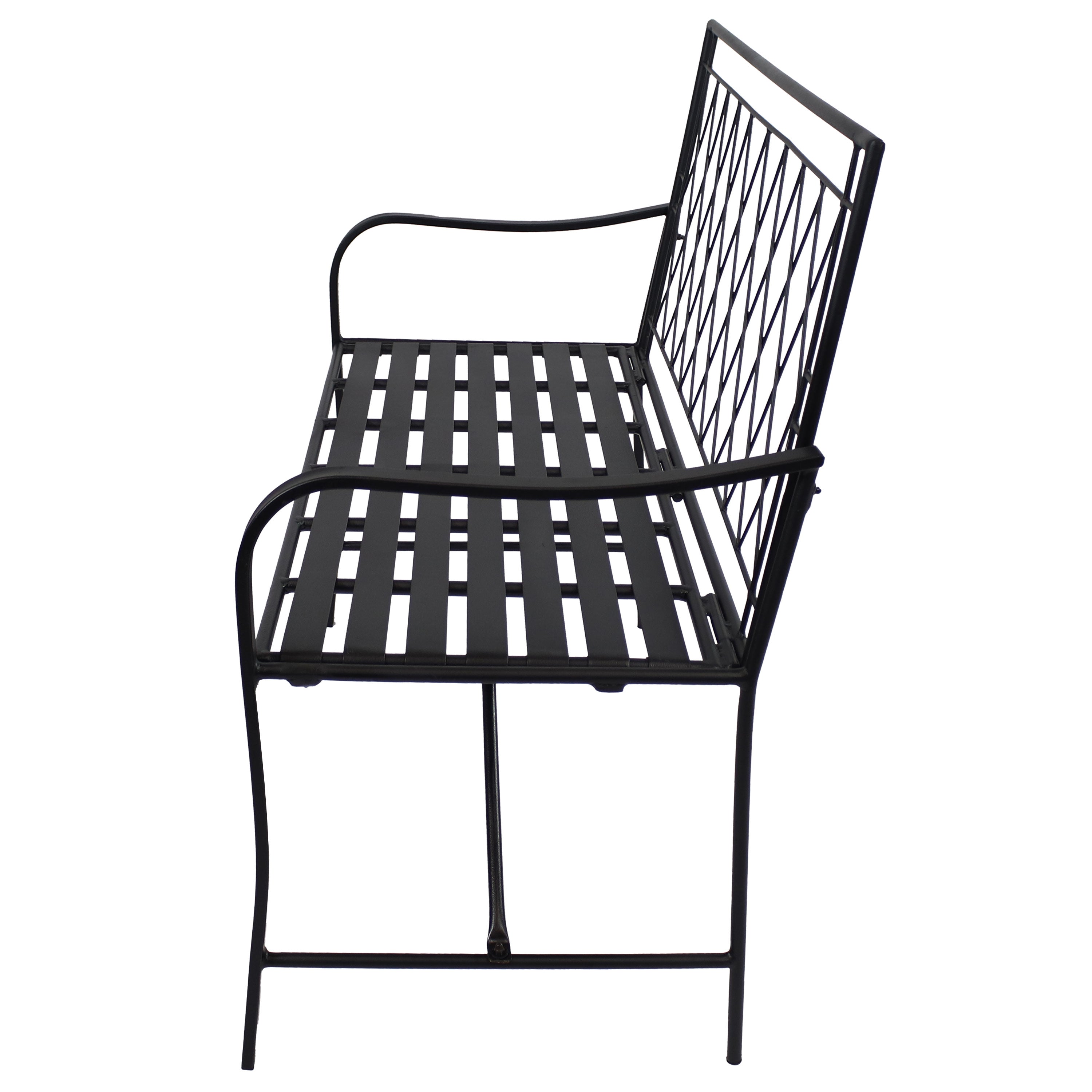 Sunnydaze Argyle Diamond Iron Outdoor Patio Bench - Heavy Duty Black Metal Garden Bench for Patio, Lawn, Backyard & Porch Decor