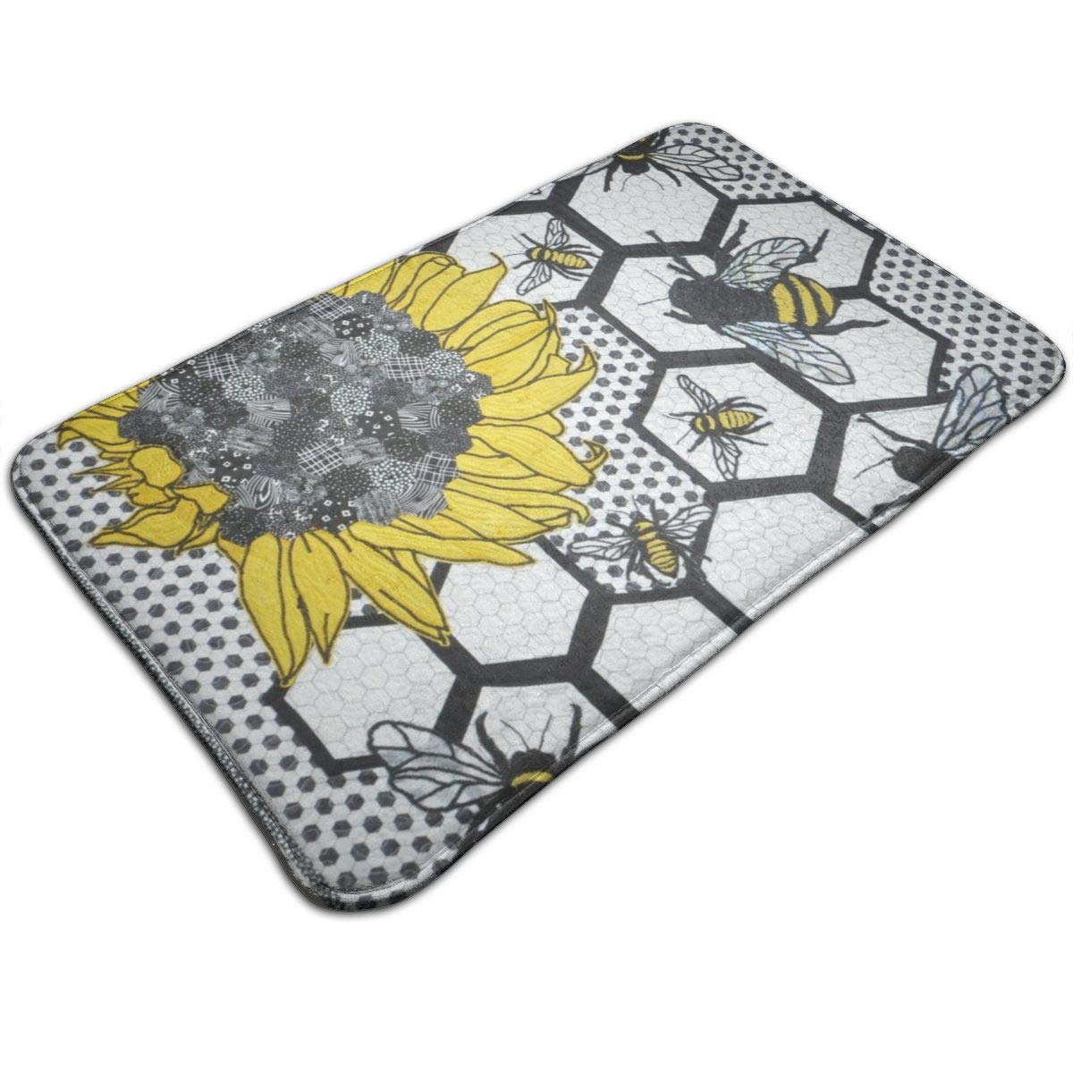 Non-Slip Thick Memory Foam Sunflower Beehive Doormat - Water Absorbent Floor Mat for Entrance, Bathroom & Kitchen - Machine Washable - 19.5x31.5 Inches - Perfect for Home Decor, Pet Areas & High Traffic Zones