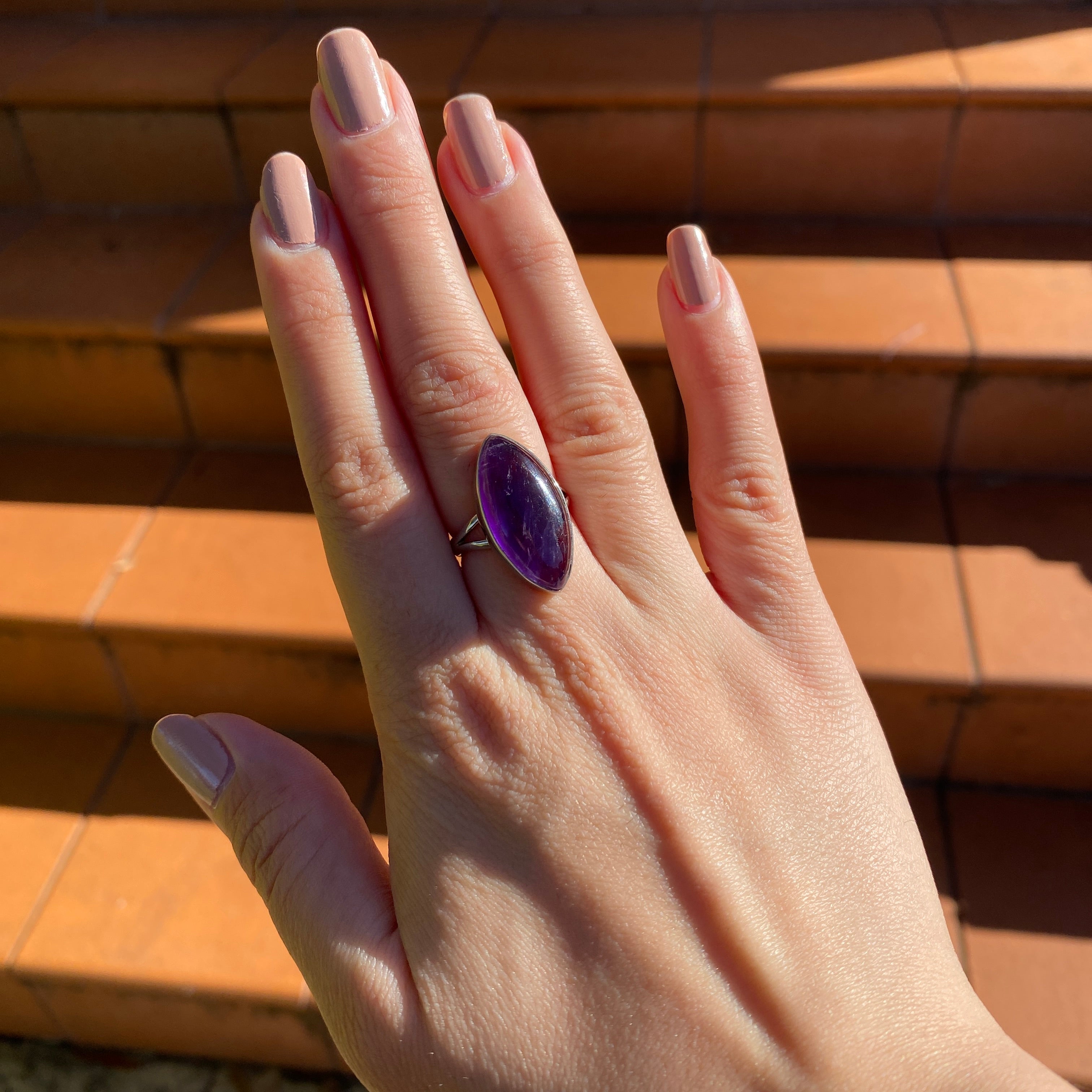 Amethyst Marquise Cabochon Ring Size 7 - KPGJ1338 | Elegant Purple Gemstone Jewelry for Women, Perfect for Weddings & Special Occasions