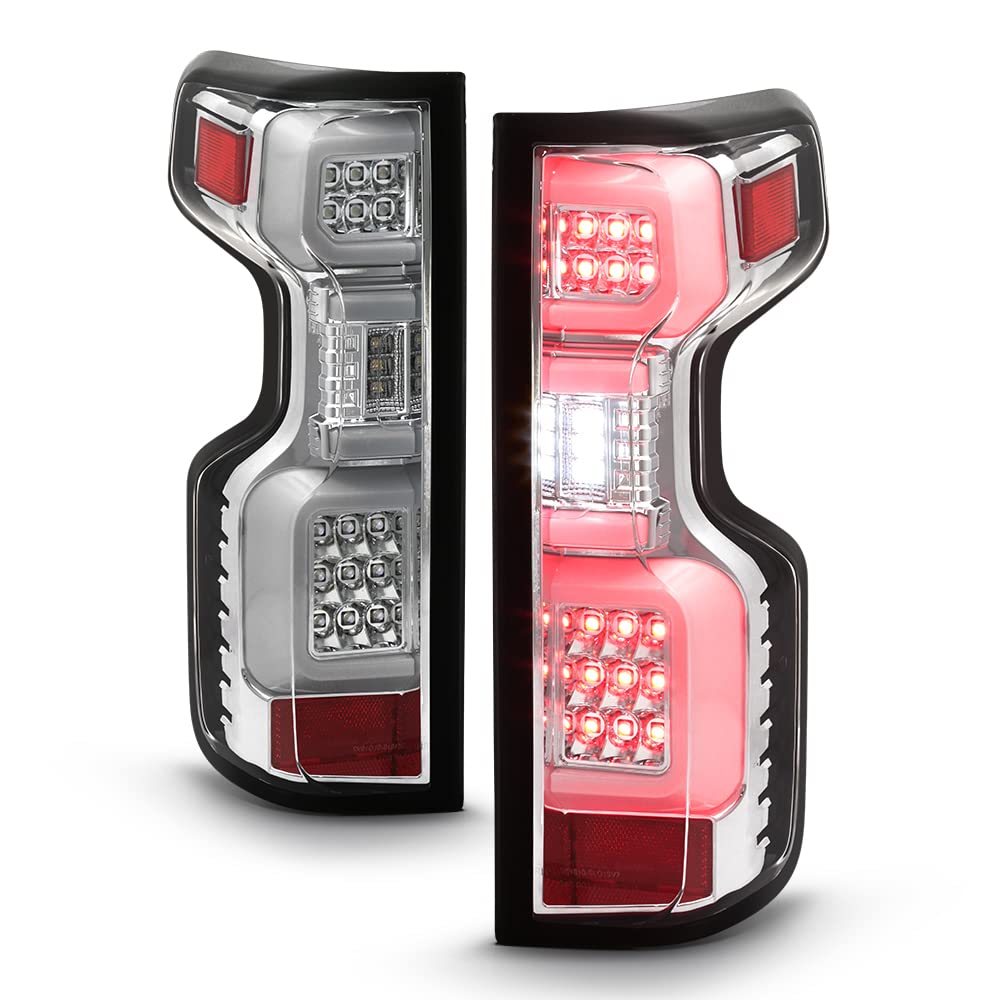ACANII Full LED Tail Lights Brake Lamps Assembly Pair for 2019-2023 Chevy Silverado 1500 - Chrome Factory Style Replacement - Perfect for Night Driving & Enhanced Safety