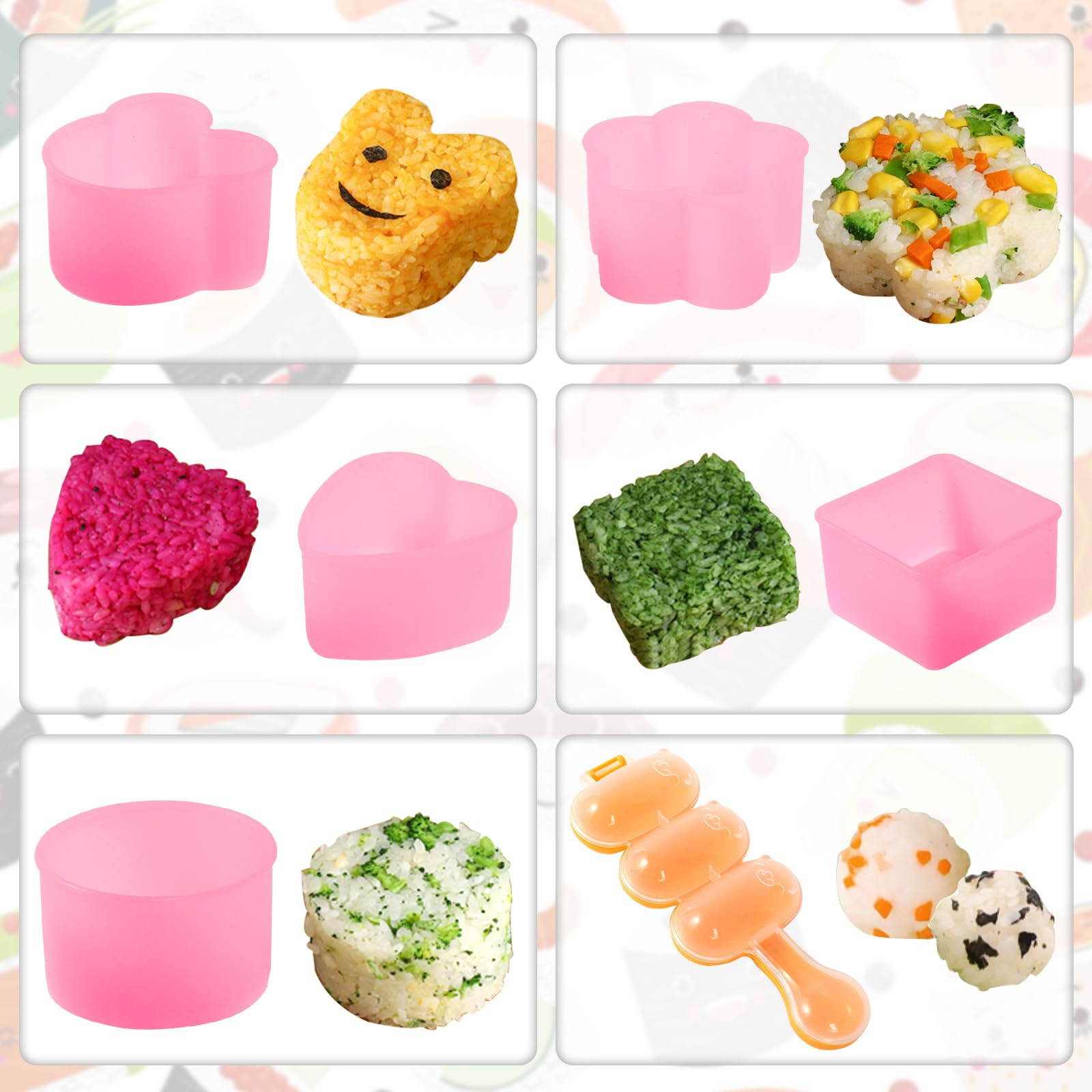 8-Piece Sushi Onigiri Musubi Maker Kit - Rice Ball Mold with Small Paddle & Brush for Perfect Homemade Japanese Snacks (Pink) | Ideal for Bento Boxes, Picnics & Party Food Prep