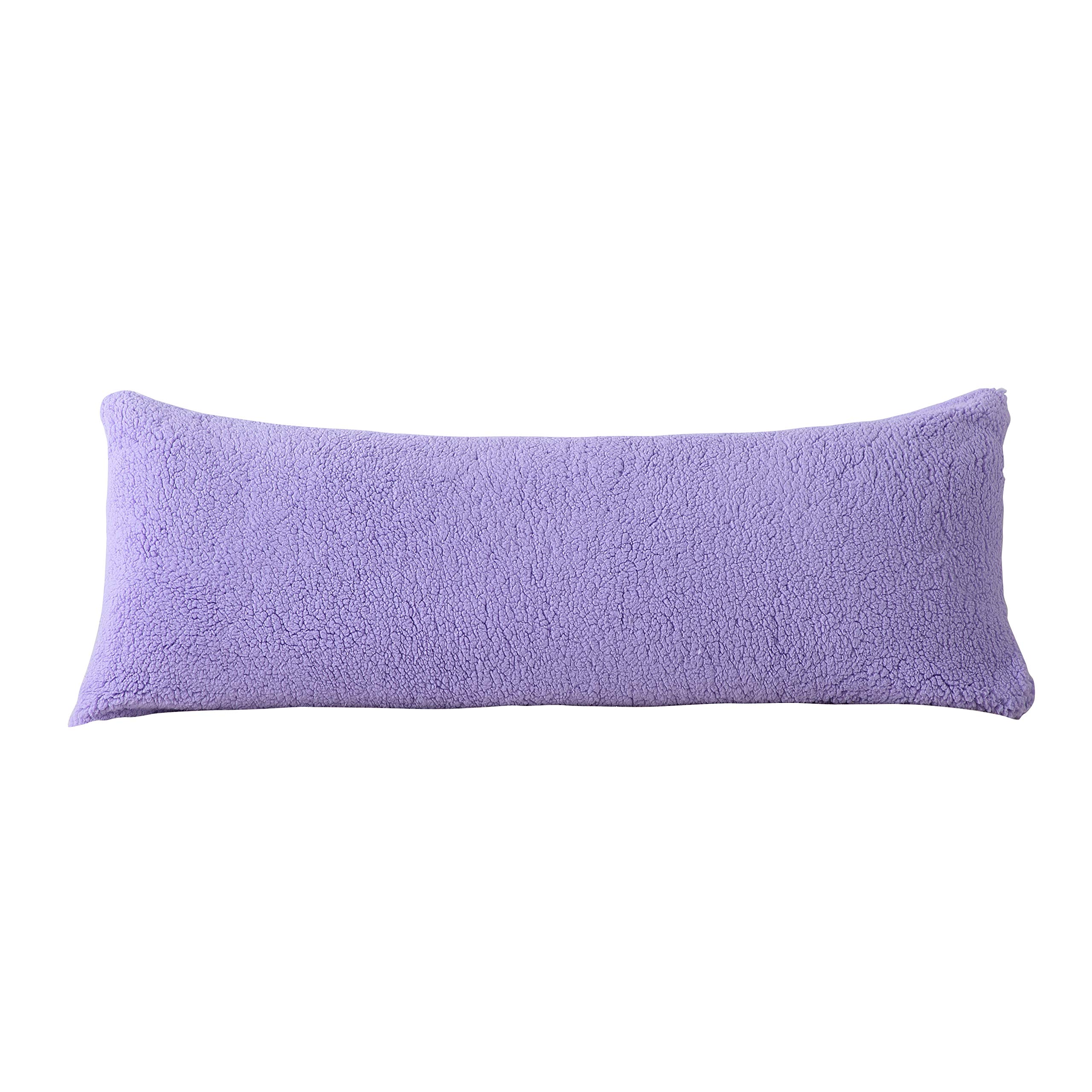 Reafort Ultra Soft Sherpa Body Pillow Cover with Zipper Closure - 21x54 Inches - Cozy Flannel-Like Fabric for Couch, Bed & Travel - Machine Washable - Lilac Color (Body Pillow Case for Adults & Kids)