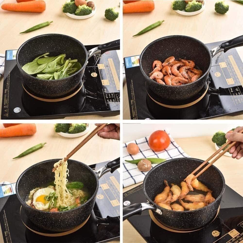 Premium Non-Stick Wok Maifan Stone Pot - Mini Milk Pot with Glass Lid for Gas Stove | Perfect for Cooking, Boiling Soup & Household Kitchen Use