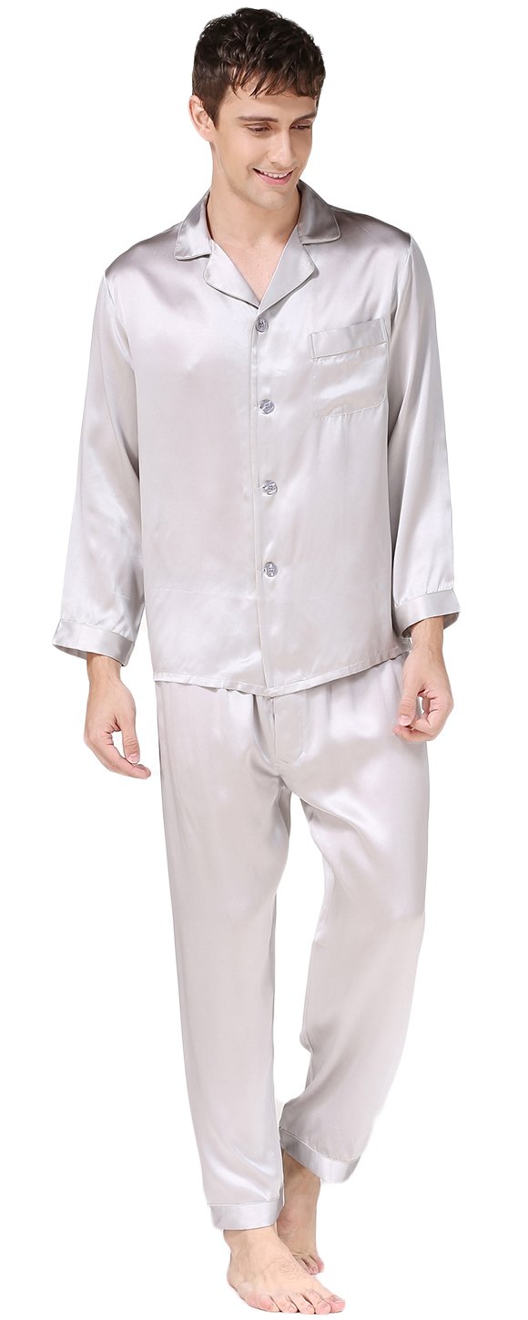 Premium Men's 100% Pure Mulberry Silk Pajama Set - Soft Breathable Sleepwear for Relaxation & Comfort - Perfect for Lounging, Travel & Luxury Bedtime