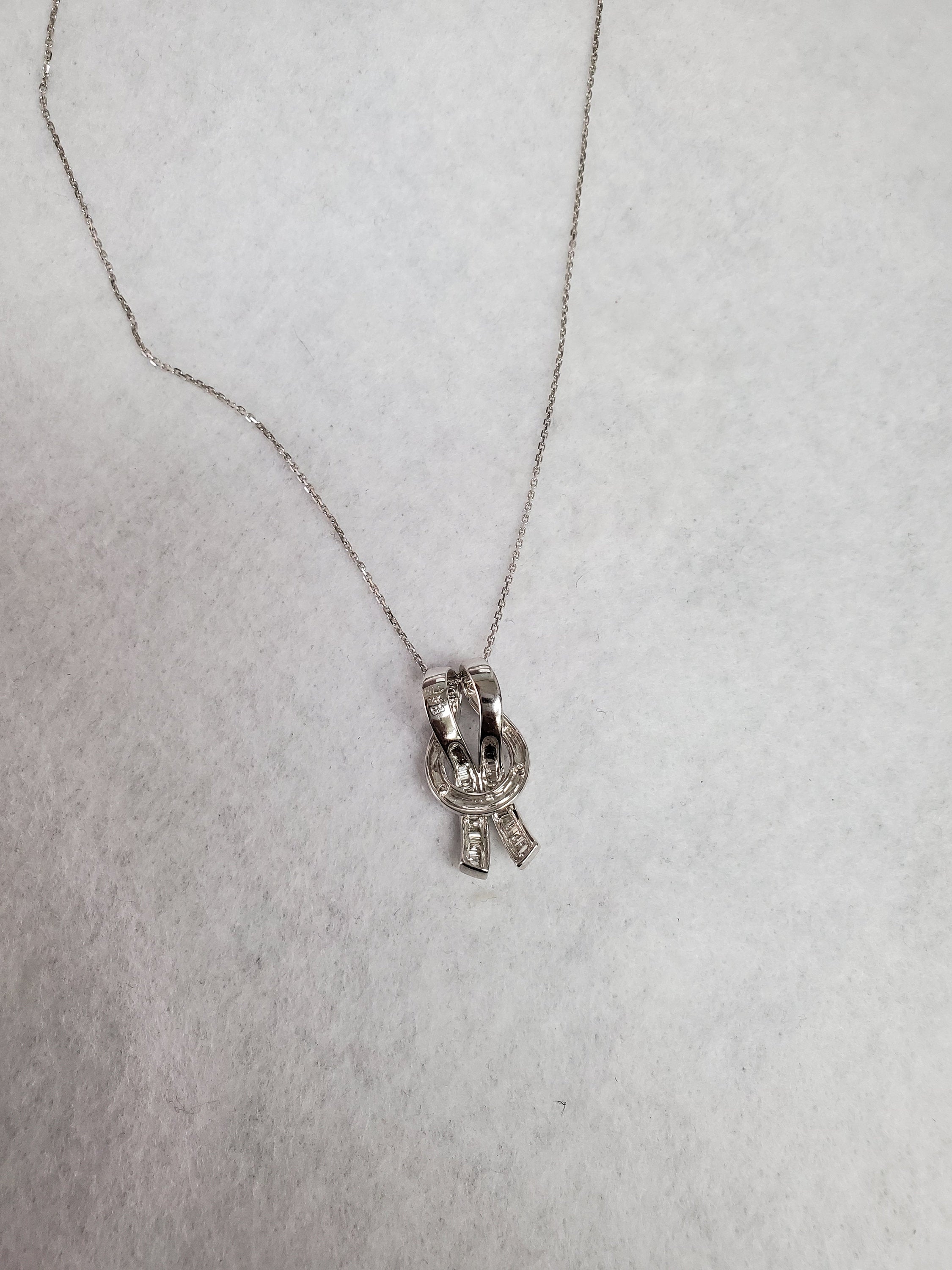 14K White Gold Baguette Diamond Ribbon Pendant Necklace - 0.48cttw Elegant Jewelry Gift for Women, Perfect for Anniversaries, Weddings & Special Occasions