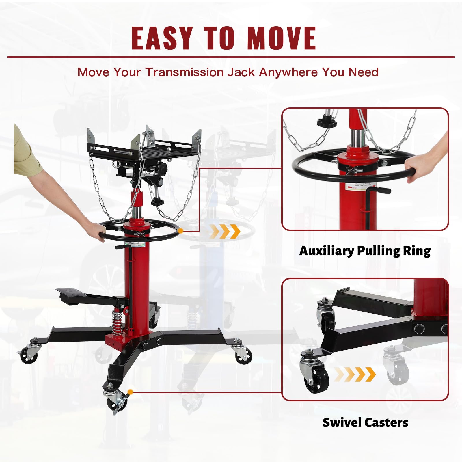 GARVEE 1322lbs Heavy Duty Transmission Jack Lift with Anti-Slip Rubber Pad, Adjustable Telescoping Hydraulic Transmission Jack for Car Repair, High Lift Single Telescopic Jacks Hoist with Pedal, 33.8