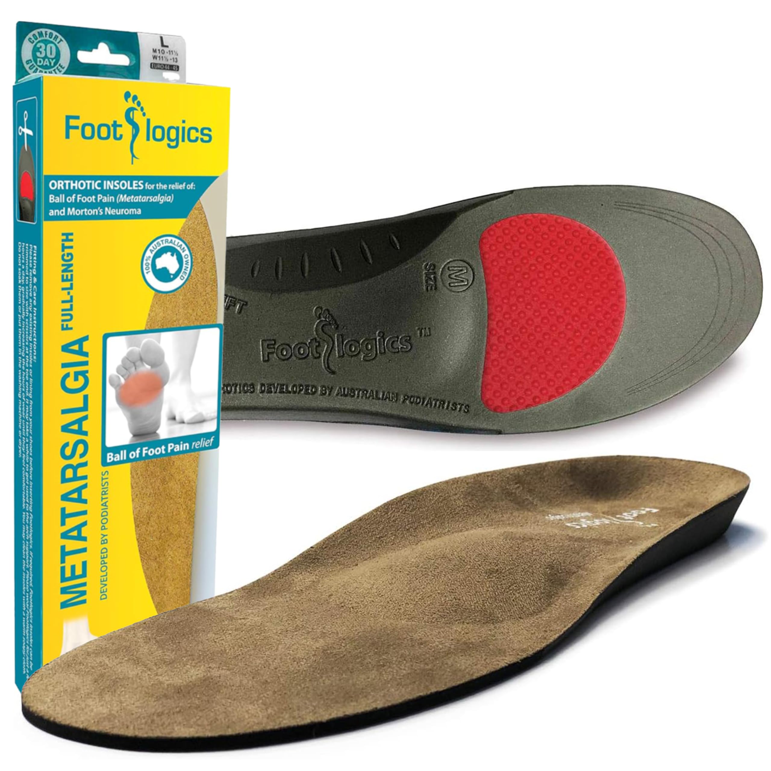 Orthotic Shoe Insoles for Ball of Foot Pain Relief - Metatarsal Support for Morton’s Neuroma, Flat Feet & Metatarsalgia - Full Length XLarge Cushioned Inserts - Perfect for Running, Walking & All-Day Comfort