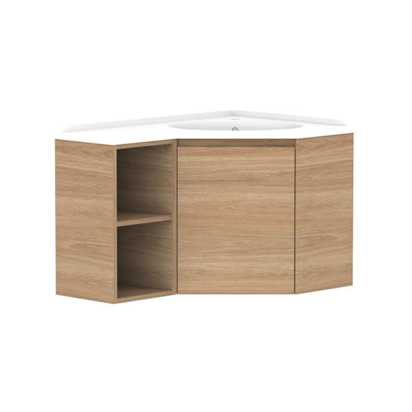 ADP Glacier Lite Corner Vanity with Cast Marble Top - Space-Saving Twin Wall Hung Bathroom Sink Cabinet for Small Bathrooms | Perfect for Apartments, Powder Rooms & Modern Home Decor
