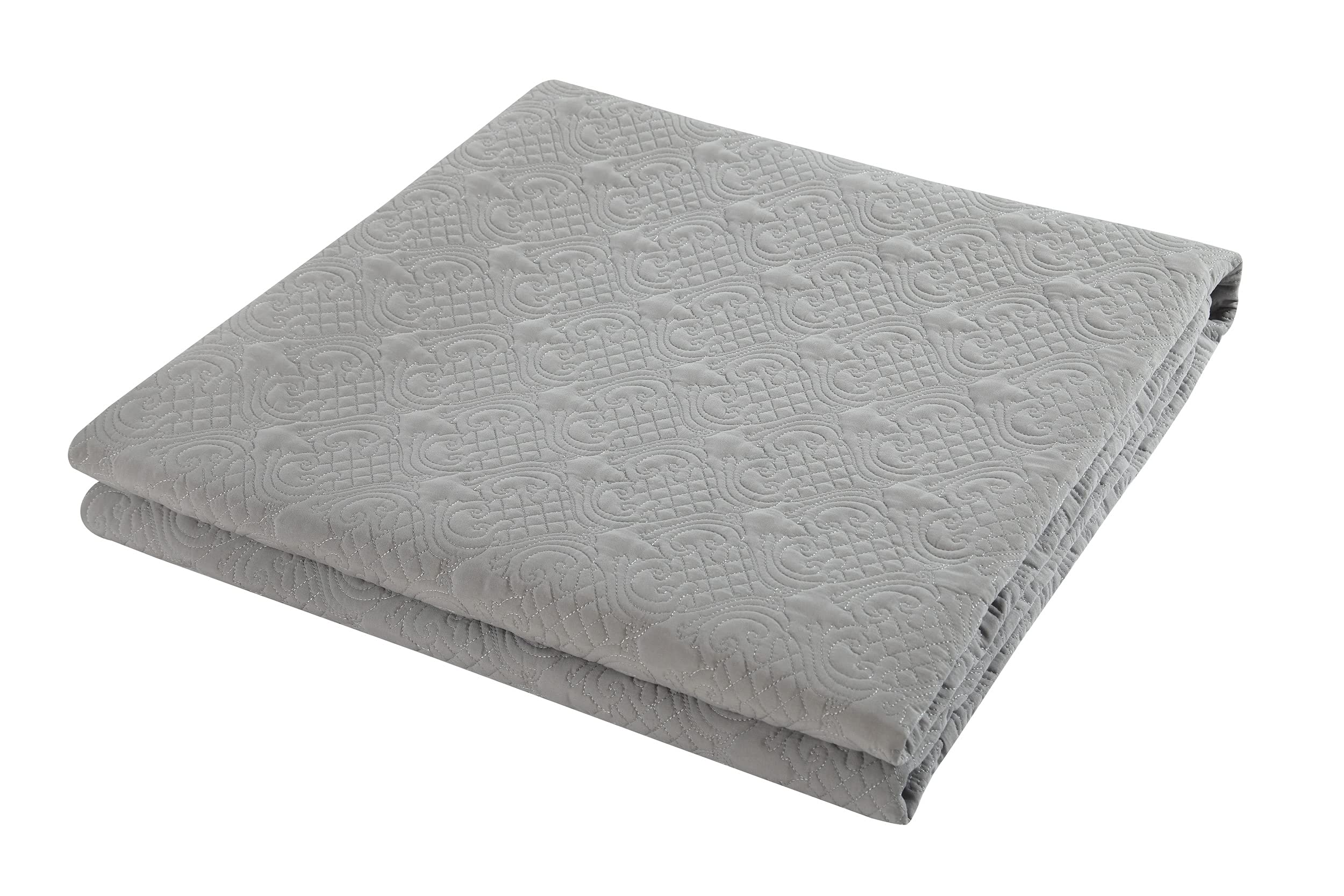Chic Home 4-Piece Barcelo Traditional Embroidery Quilt Set with Embroidered Decorative Pillow - King Size, Grey - Luxury Bedding for Master Bedroom & Guest Room