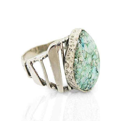 Ancient Roman Glass Oval Ring - Handmade Hammered Silver Jewelry for Women, Vintage Style Statement Piece (Perfect for Weddings, Parties & Everyday Wear)