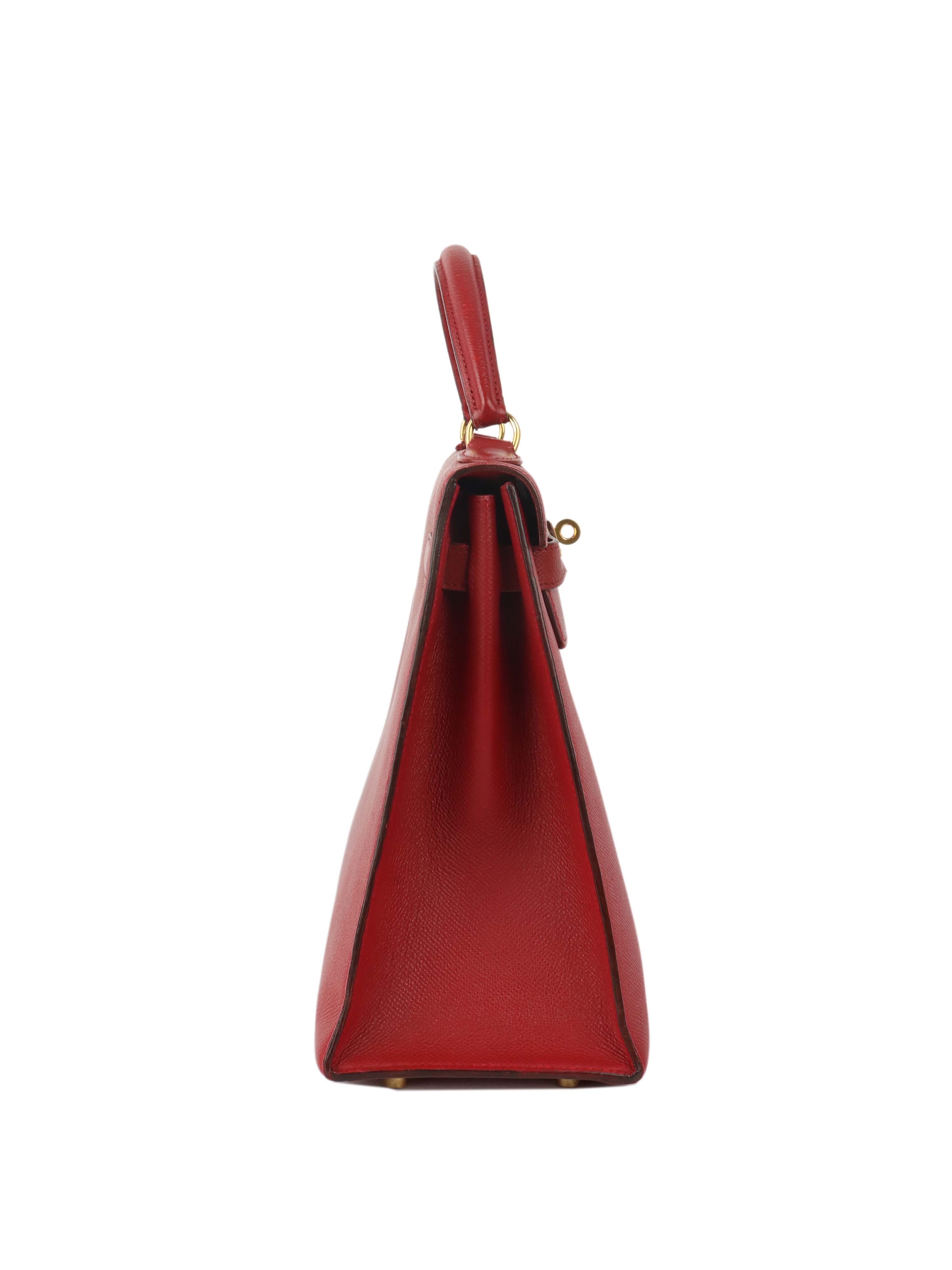 Authentic Hermes Kelly 32 Bag Rouge H Red Gold Hardware 1994 Vintage - Luxury Handbag for Women, Perfect for Parties & Special Occasions