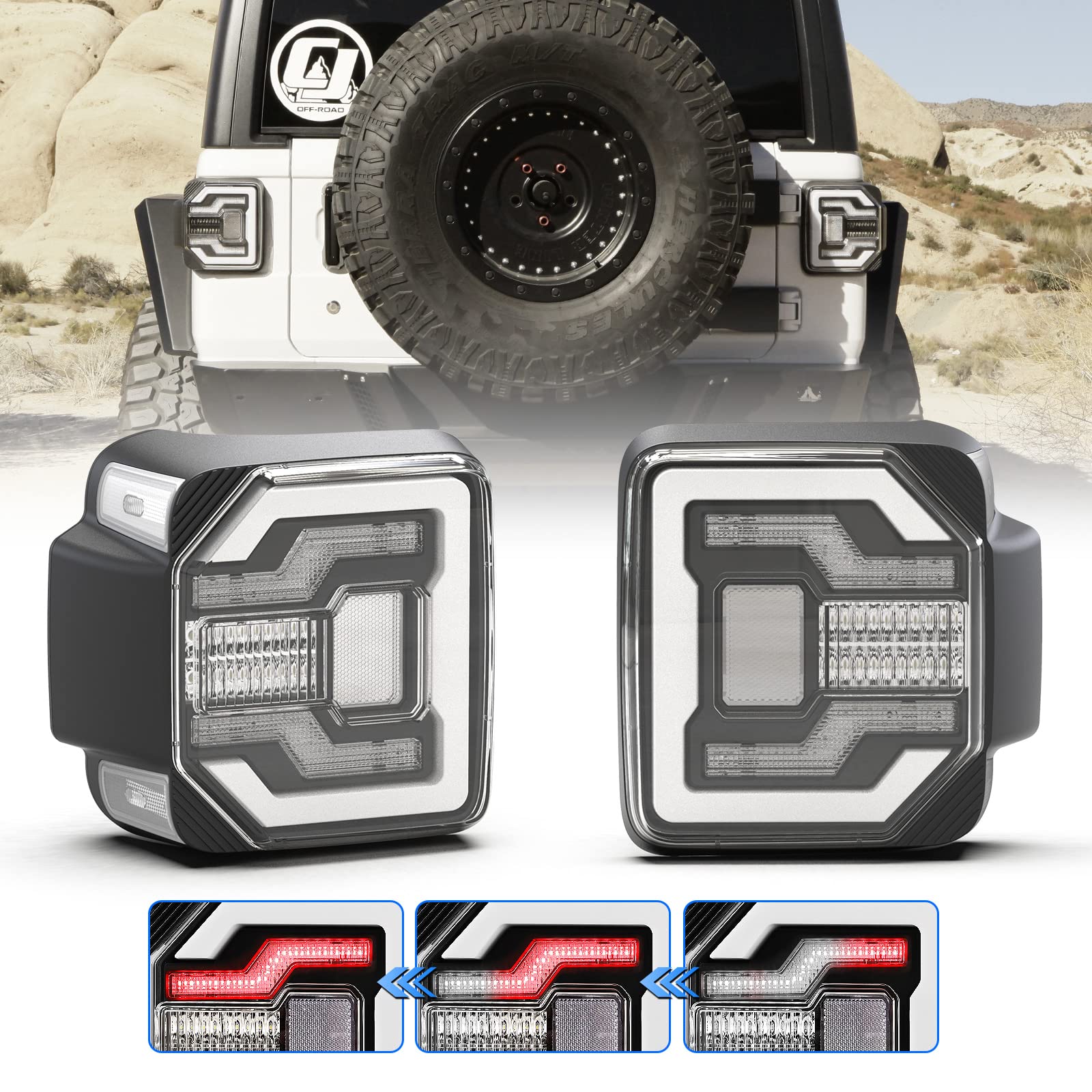WOLFSTORM LED Tail Lights for 2018-2023 Jeep Wrangler JL/JLU - Dynamic Running Turn Lights, Clear Lens (1 Pair) - Upgrade Your Off-Road Adventure & Night Driving Safety