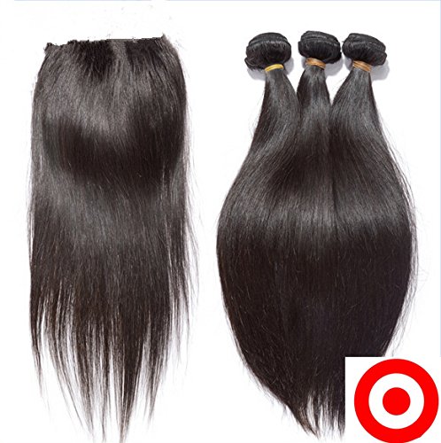 8A Grade 100% Virgin Human Hair Bundles with Lace Closure - 3 Bundles (20