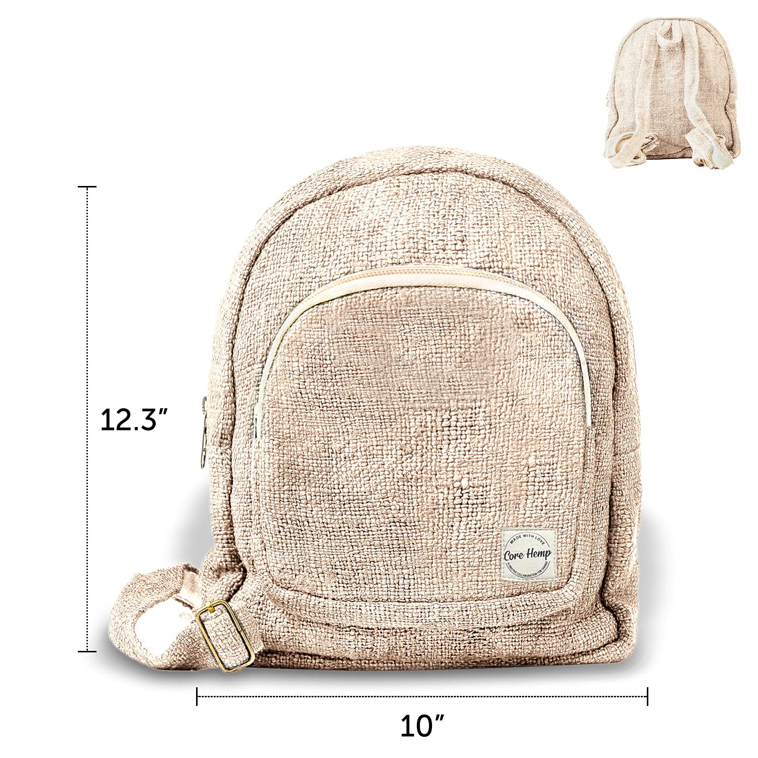 Organic Hemp Mini Backpack - Handmade Hippie Purse with 2 Compartments | Eco-Friendly Crossbody Bag for Travel, Festival & Daily Use