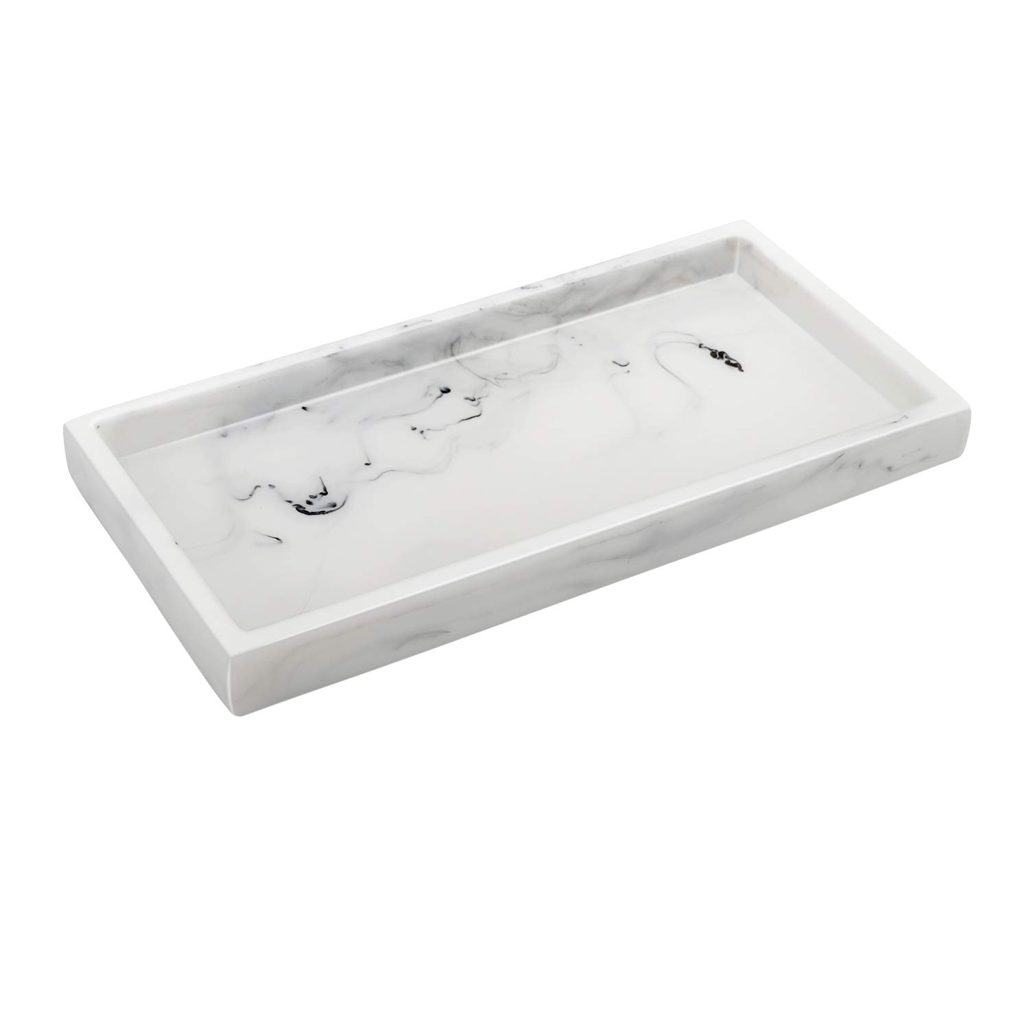 Emibele Resin Vanity Tray - Marble White Decorative Organizer for Jewelry, Rings, Cosmetics & Candles | Bathroom Countertop, Dresser & Kitchen Storage Solution | Perfect for Home Decor & Small Plant Display