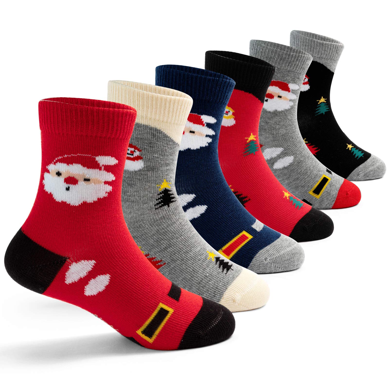 HowJoJo Boys Cotton Crew Socks - Seamless Toe Athletic Socks for Kids - Colorful Quarter-Length Sports Socks - Perfect for Running, Soccer & School Activities