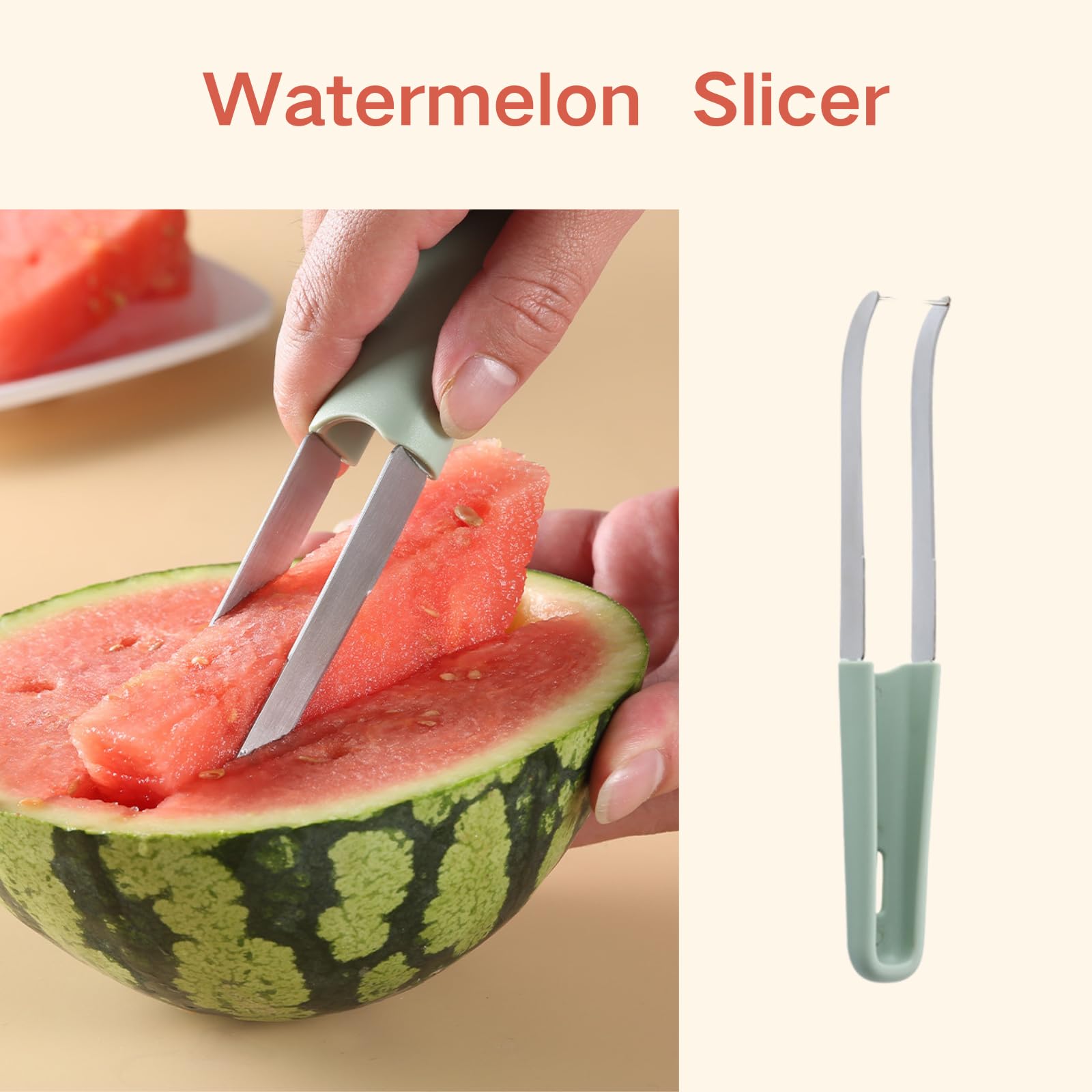2024 New 3-in-1 Watermelon Slicer & Fork - Stainless Steel Fruit Cutting Tool for Camping, Picnics & Kitchen | Portable Melon Cutter with Easy Storage | Perfect for BBQs, Parties & Outdoor Adventures (1PC)
