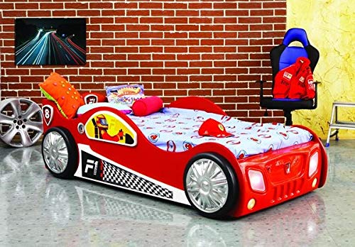 ZAMON Toddler Car Bed for Boys & Girls - Red Race Car Shaped Kids Bed with Safety Rails - Perfect for Bedroom, Playroom & Nursery Decor