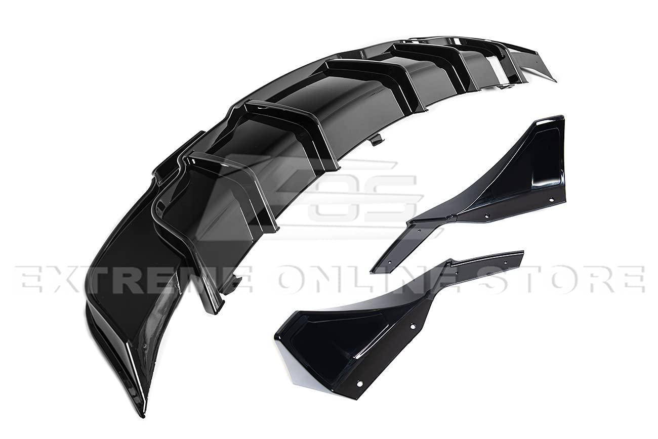 Tesla Model 3 Rear Bumper Diffuser (2017-2023) - Performance Track Style ABS Plastic Glossy Black with Side Splitter Apron Pair | Perfect for Car Upgrades & Street Racing Style Enhancement